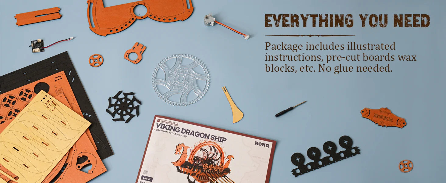 3D Houten Vikingschip Puzzel – Bewegend Model met LED Verlichting – Educatief Houten Speelgoed voor Kinderen en Volwassenen