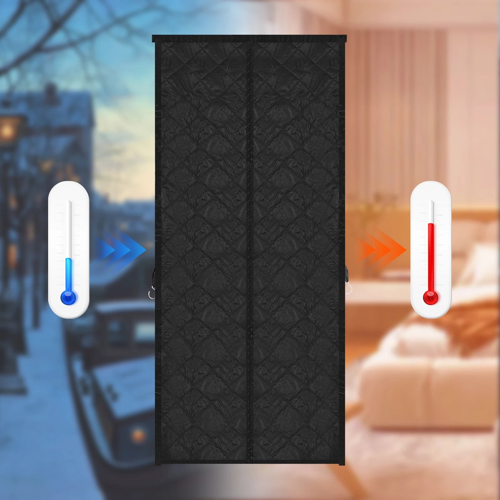 Thermisch Isolerend Magnetisch Deurgordijn – 95×210 cm Zwart/Grijs