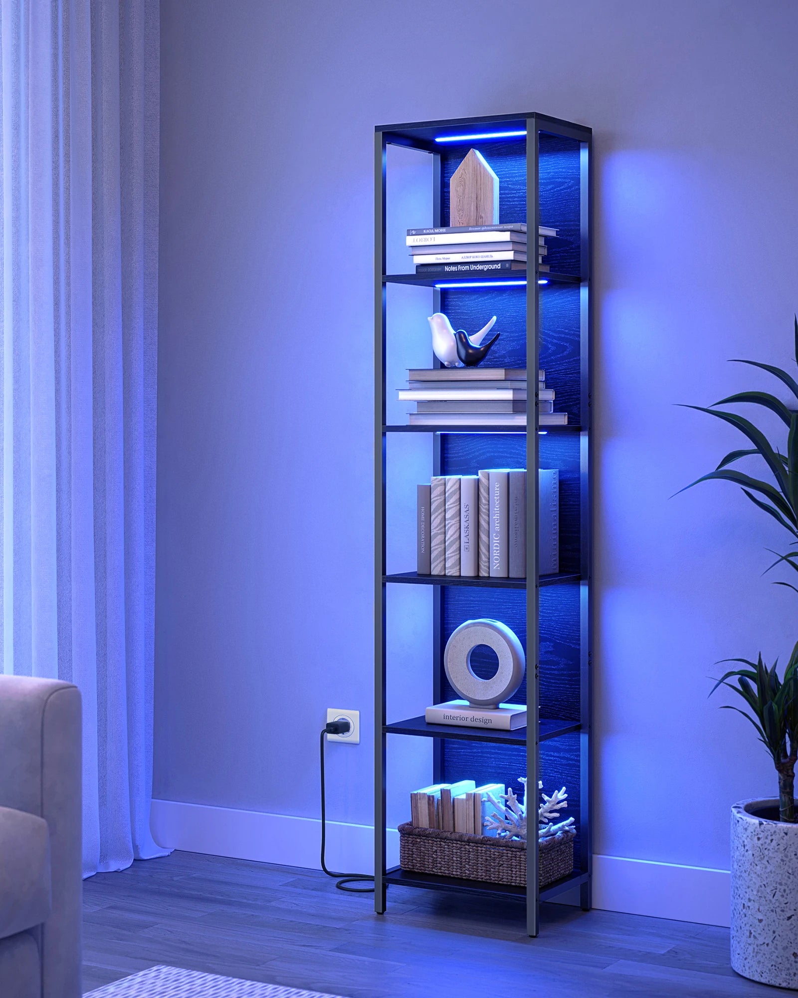 6‑Laagse Boekenkast met LED‑Verlichting - Stalen Frame & XXL Opbergruimte