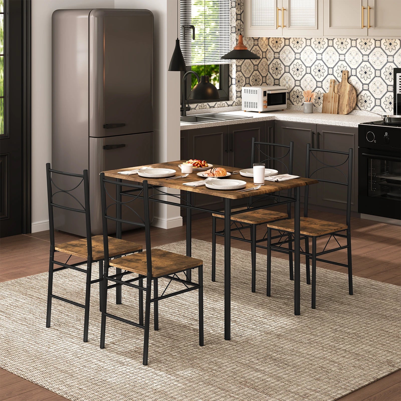 Eettafel Set voor 4 Personen – Rechthoekige Tafel met 4 Stoelen