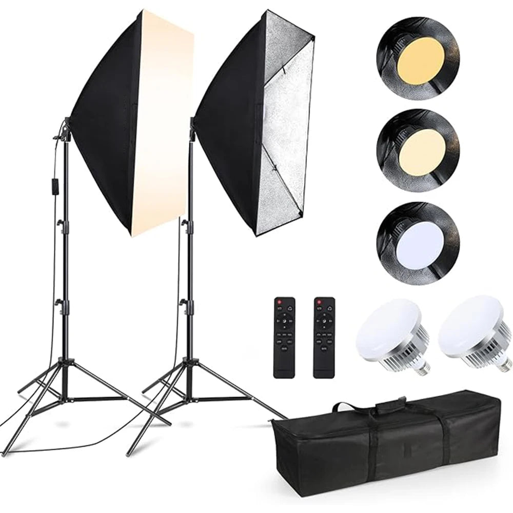 Professionele Fotostudio Softbox Set 2x 50x70 cm LED met Verstelbaar Statief – Studioverlichting voor Fotografie en Video