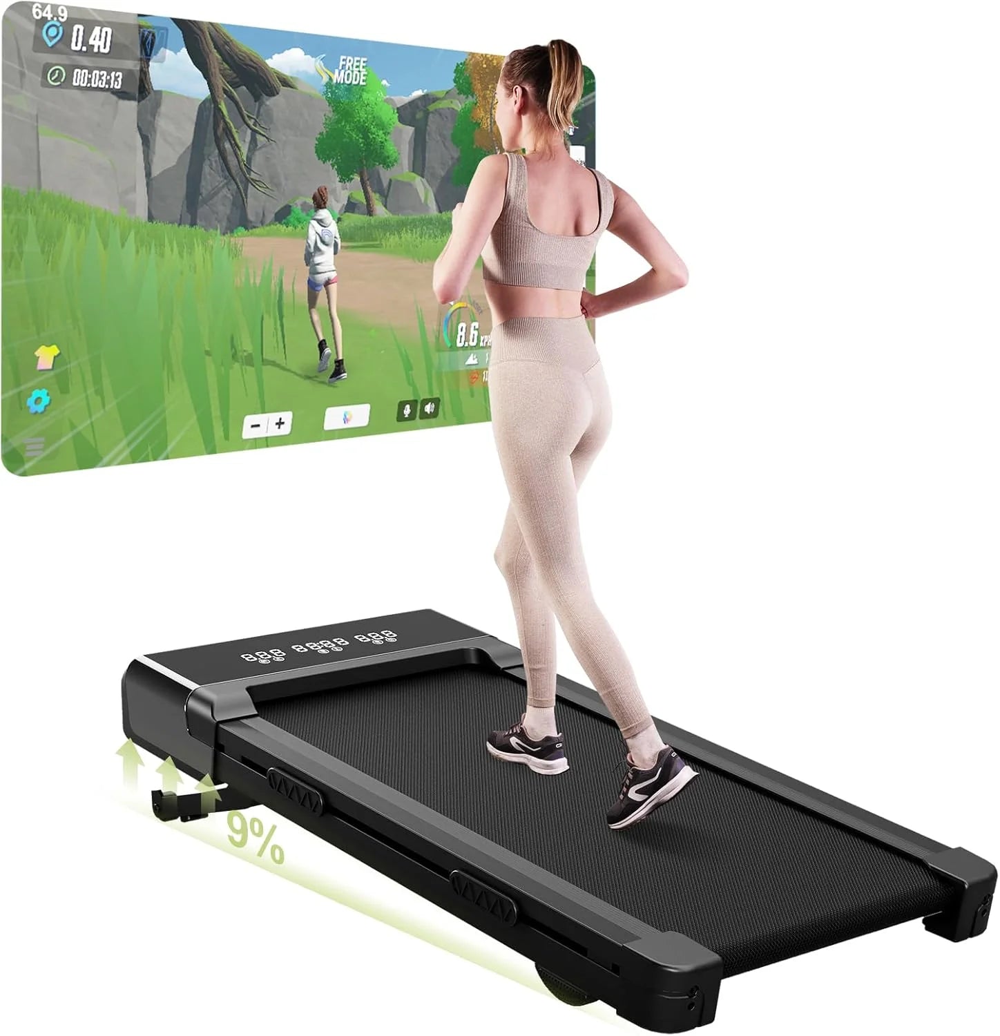 Opvouwbare Walking Pad met Helling 9% – Elektrische Loopband voor Thuis met App en LCD Scherm