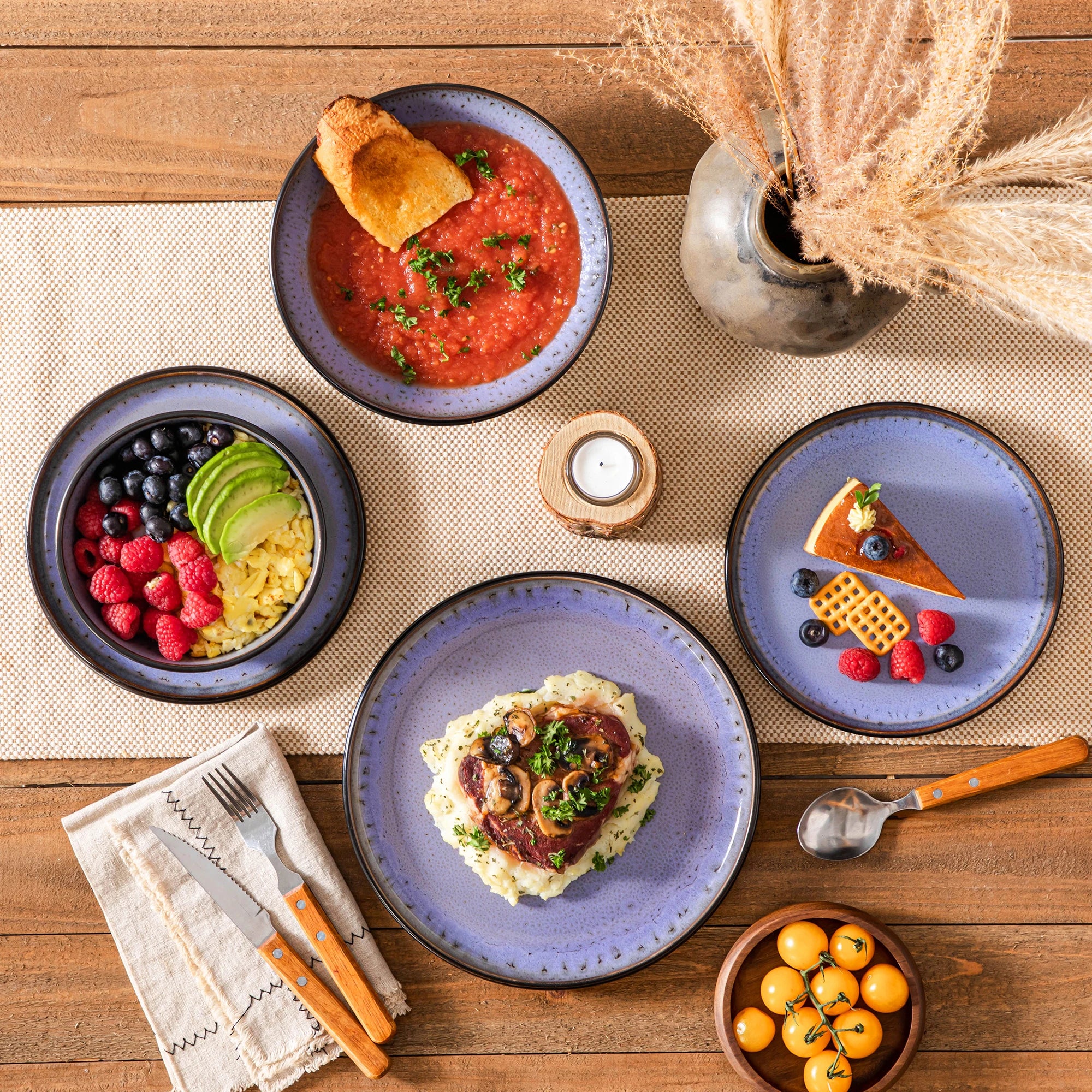 Servies Set 16-Delig – Mat Zwart Keramisch Servies – Modern & Duurzaam Steengoed voor 4 Personen