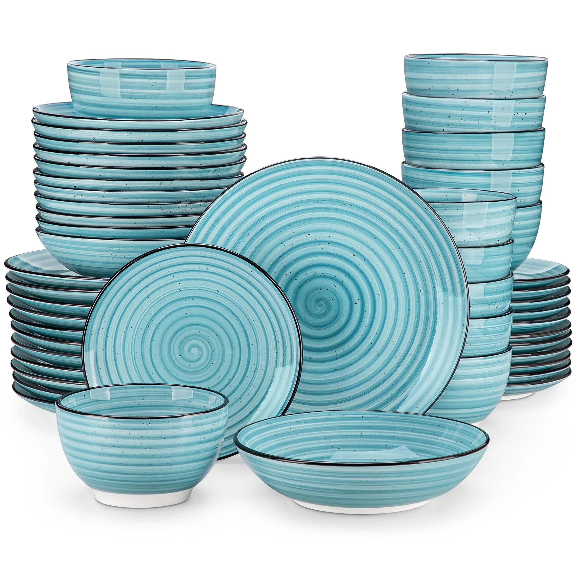 Serviesset 24-delig Blauw – Handgeschilderd Keramiek Servies met Spiralen voor 6 Personen