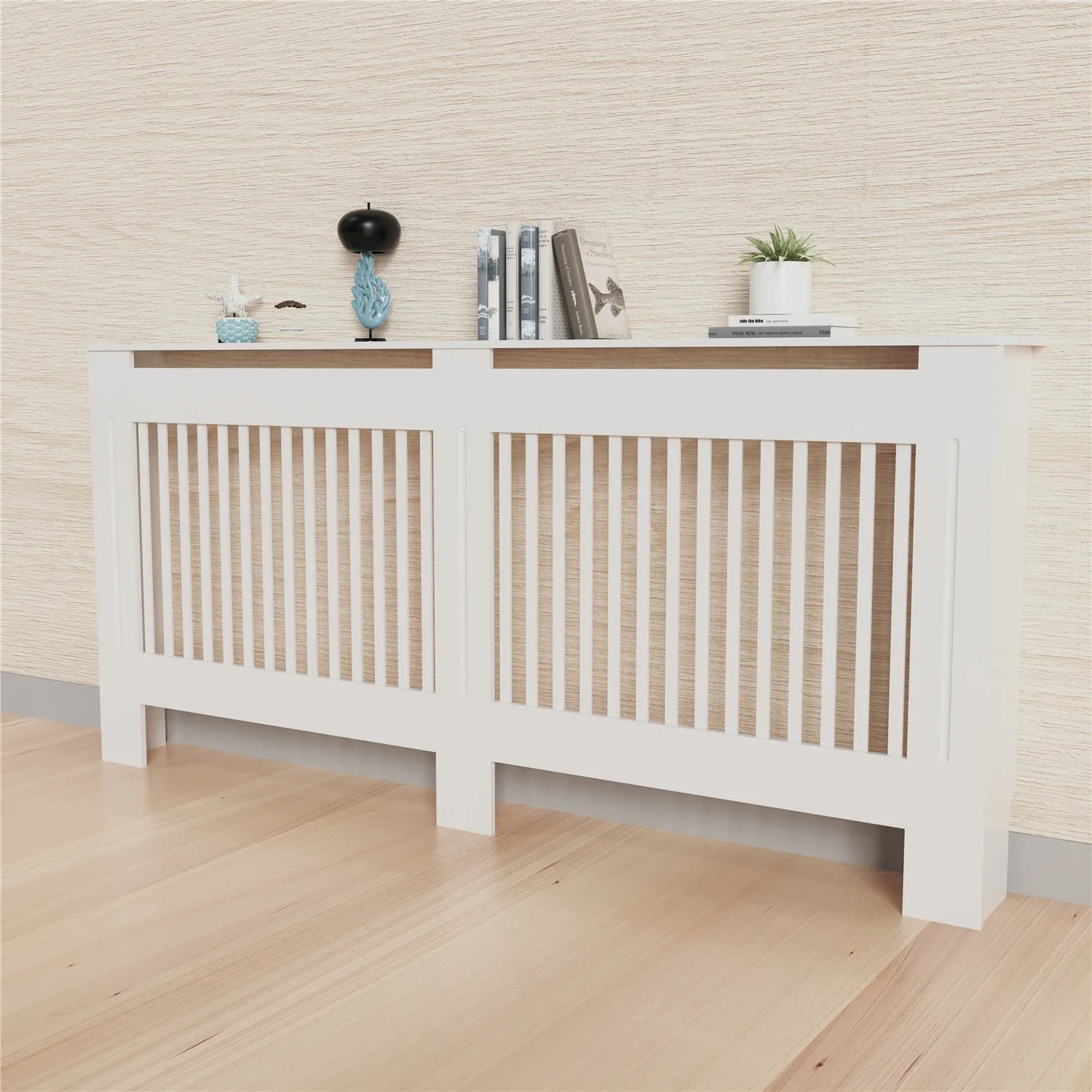 Radiatorombouw MDF Wit – Moderne Radiatorbekleding met Strakke Afwerking en Opbergruimte