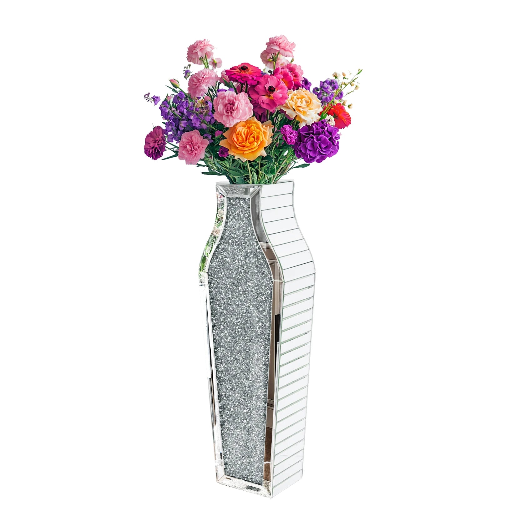 Hoge Spiegelende Bloemvaas 68,5 cm – Luxe Diamant Design Vloervaas Zilver voor Woonkamer en Interieur