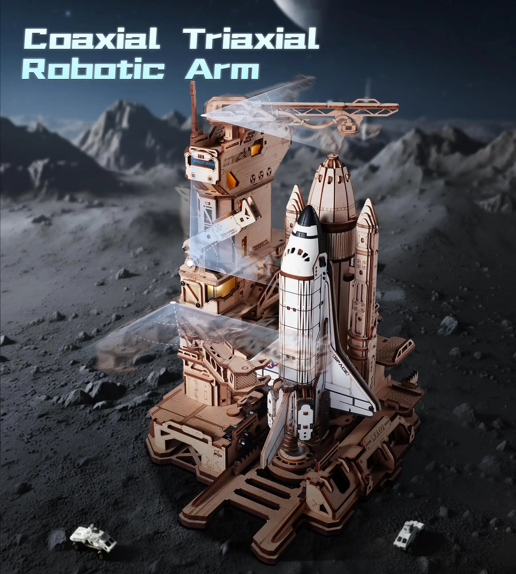 3D Houten Space Shuttle Puzzel met LED Licht – Mechanisch Bouwmodel voor Volwassenen en Tieners – Educatief STEM Cadeau