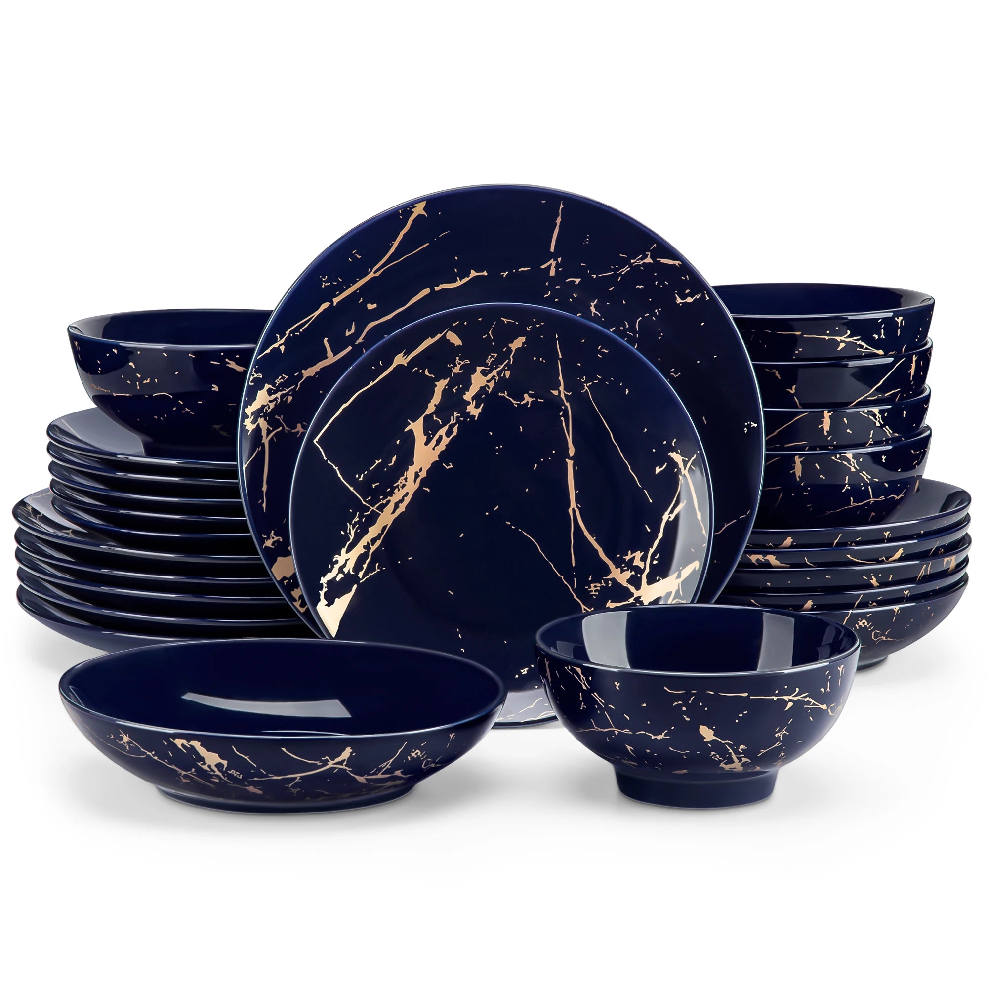 24-delige Goud Serviesset Porselein – Luxe Servies Set voor 6 Personen met Gouden Design Borden en Kommen