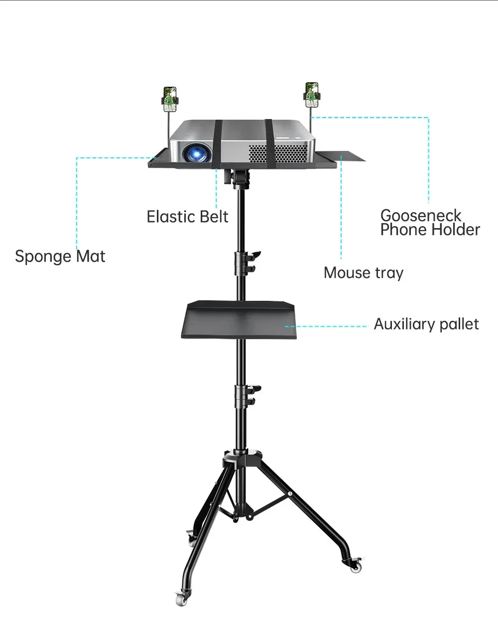 Verstelbaar Projector- en Laptopstatief 145 cm – Draagbaar Bureau- en Studio Statief voor Camera’s, Projectors en Verlichting