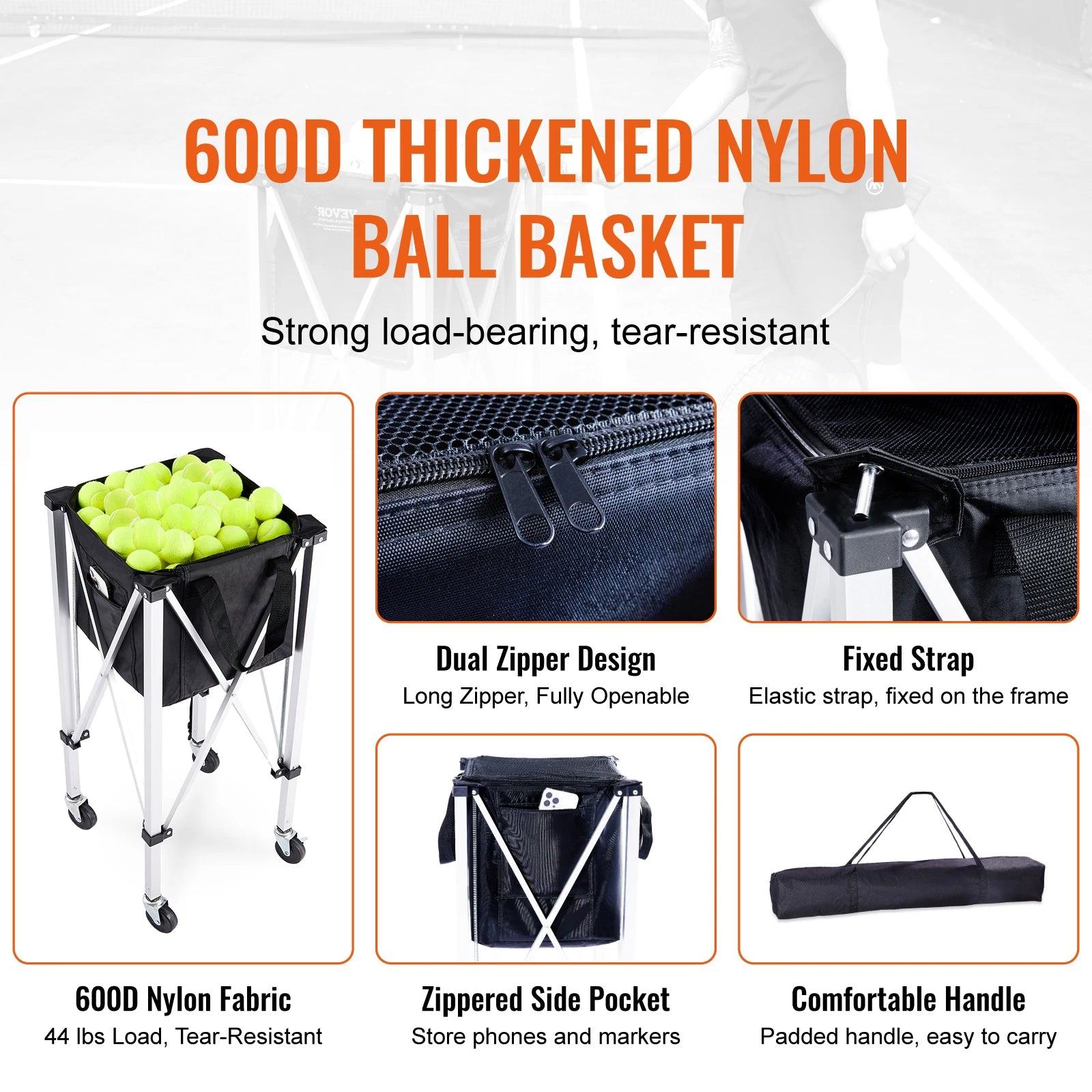 Opvouwbare Tennisballenkar met Wielen – 180 Ballen Capaciteit – Lichtgewicht Aluminium Tennis Ballenwagen voor Training & Coaching