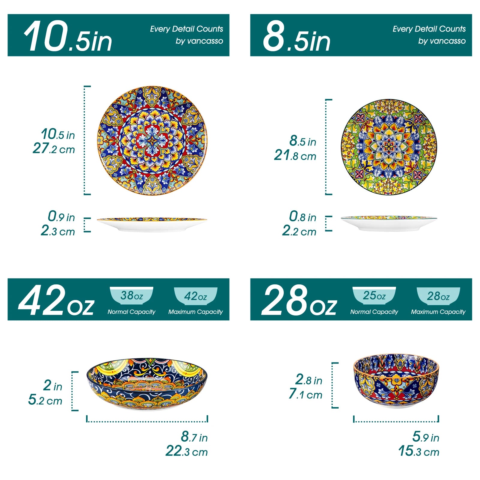 Boheemse Servies Set 24-delig – Porselein Servies voor 6 Personen – Kleurrijk Keramiek Servies met Borden en Kommen
