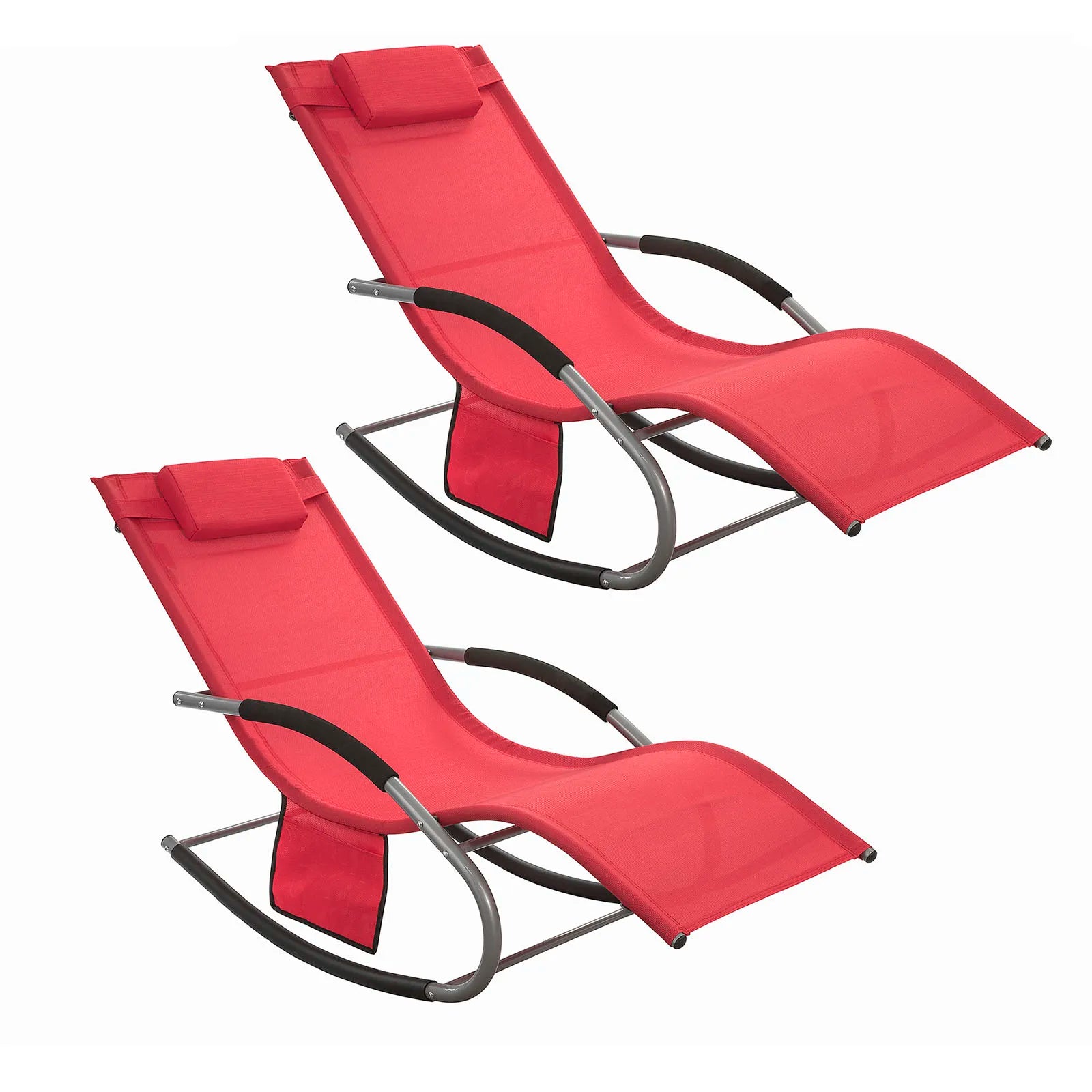 Set van 2 verstelbare ligstoelen - Zonnebed met kussens en zijvak