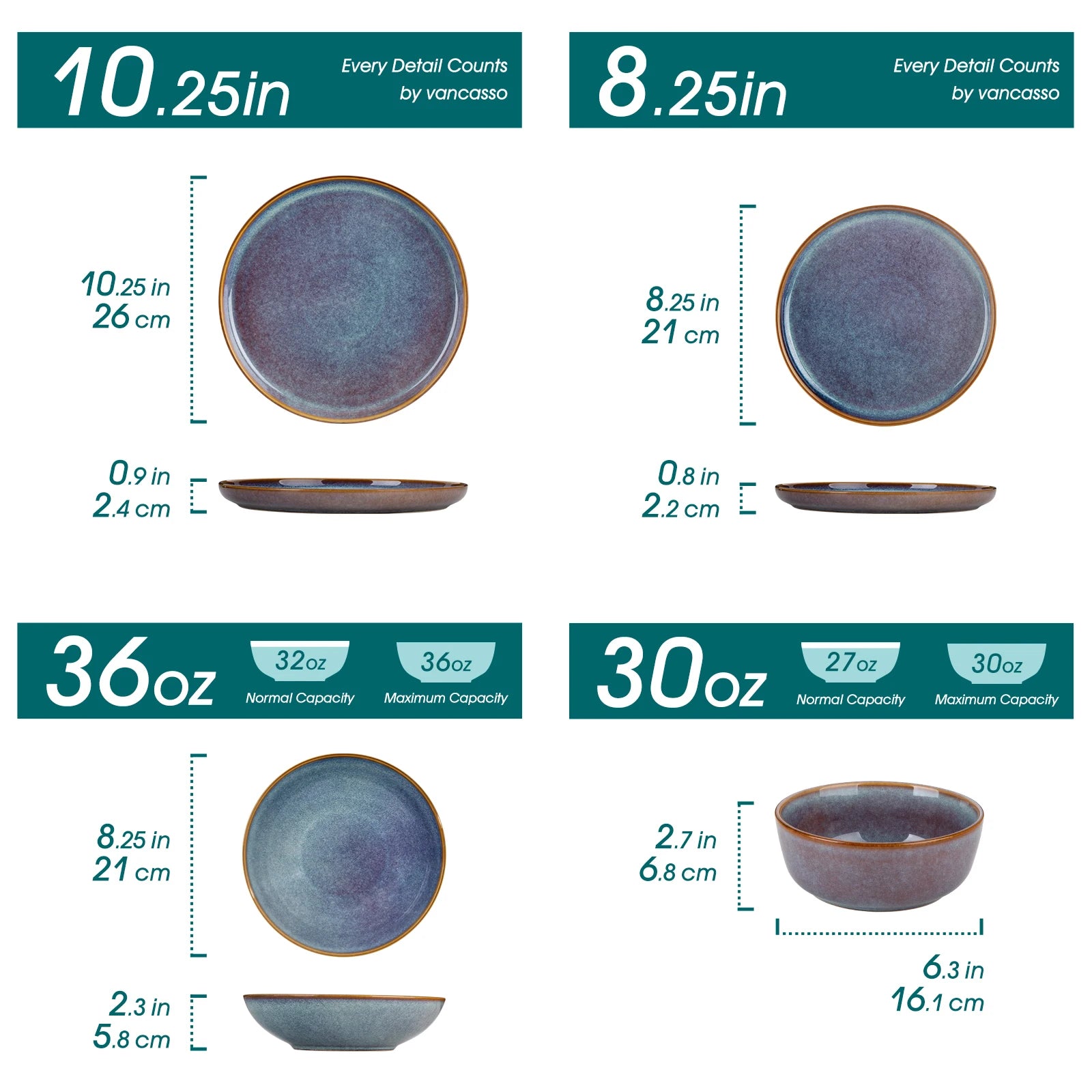 Serviesset 12-24 Delig Grijs-Blauw – Keramiek Aardewerk Servies met Reactief Glazuur voor 4-12 Personen