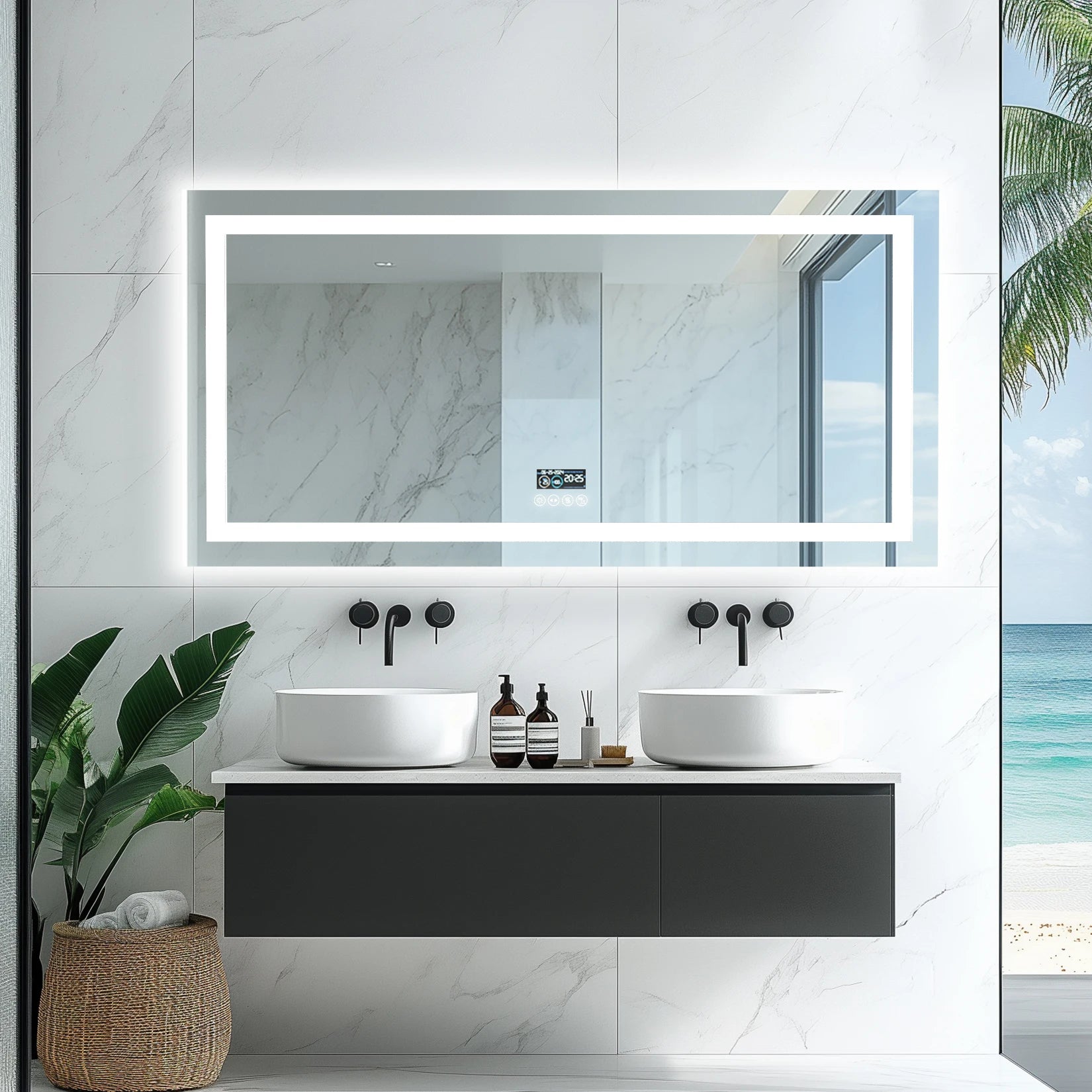 LED Badkamerspiegel met Bluetooth Speaker, Dimbare Verlichting, Anti-Condens & Display – Moderne Badkamerspiegel met Verlichting