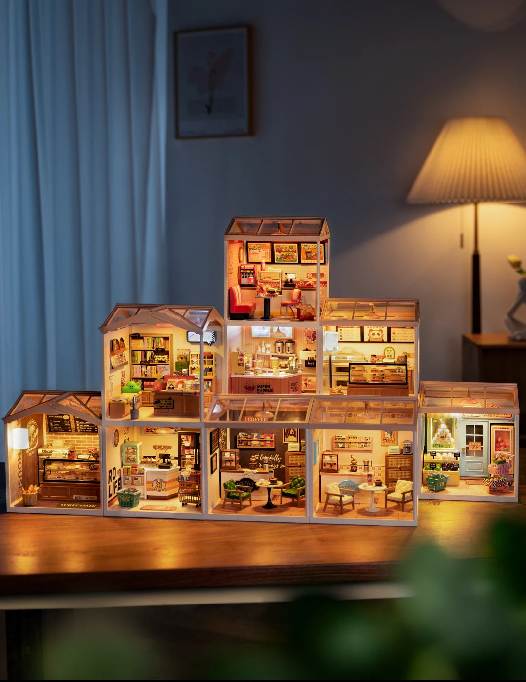 Miniatuur Poppenhuis Bouwset – Burgers Bar Thema – Creatieve DIY Bouwstenen voor Kinderen en Tieners