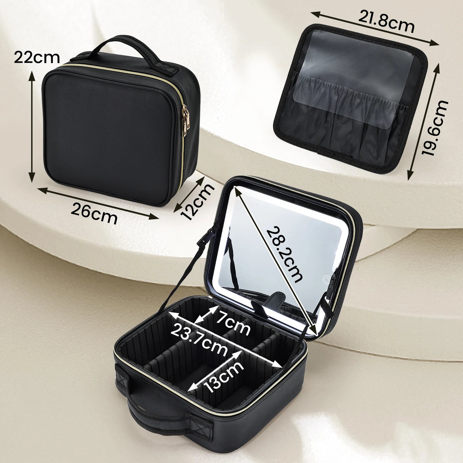 LED Make-uptasje met Spiegel – 3 Lichtstanden – Reismake-uptasje Waterdicht en Compact voor Cosmetica