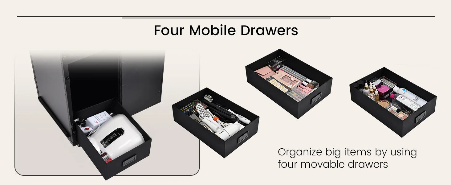 Mobiele Manicure Tafel met 5 Lades – Rijdende Nageltafel op Wielen – Opvouwbaar en Ruim Opbergstation voor Nagelstudio en Thuisgebruik