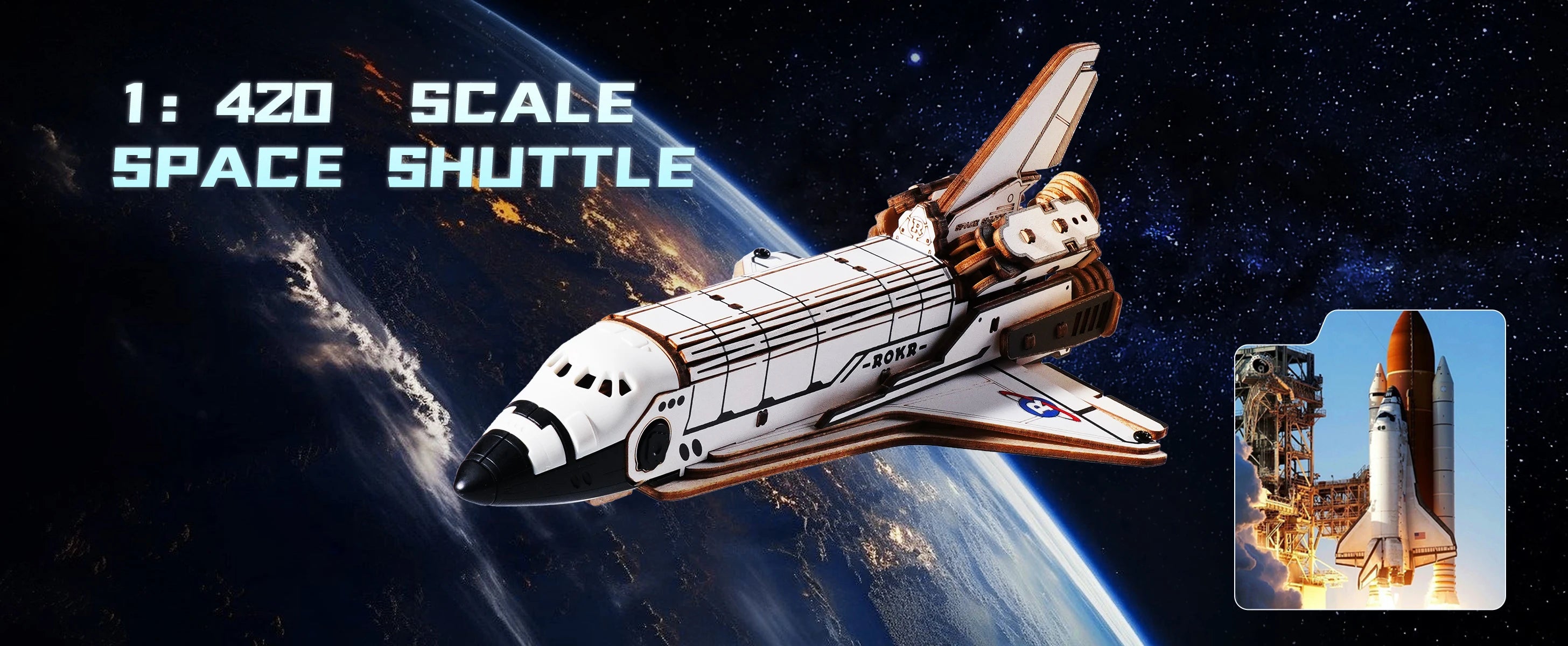 3D Houten Space Shuttle Puzzel met LED Licht – Mechanisch Bouwmodel voor Volwassenen en Tieners – Educatief STEM Cadeau