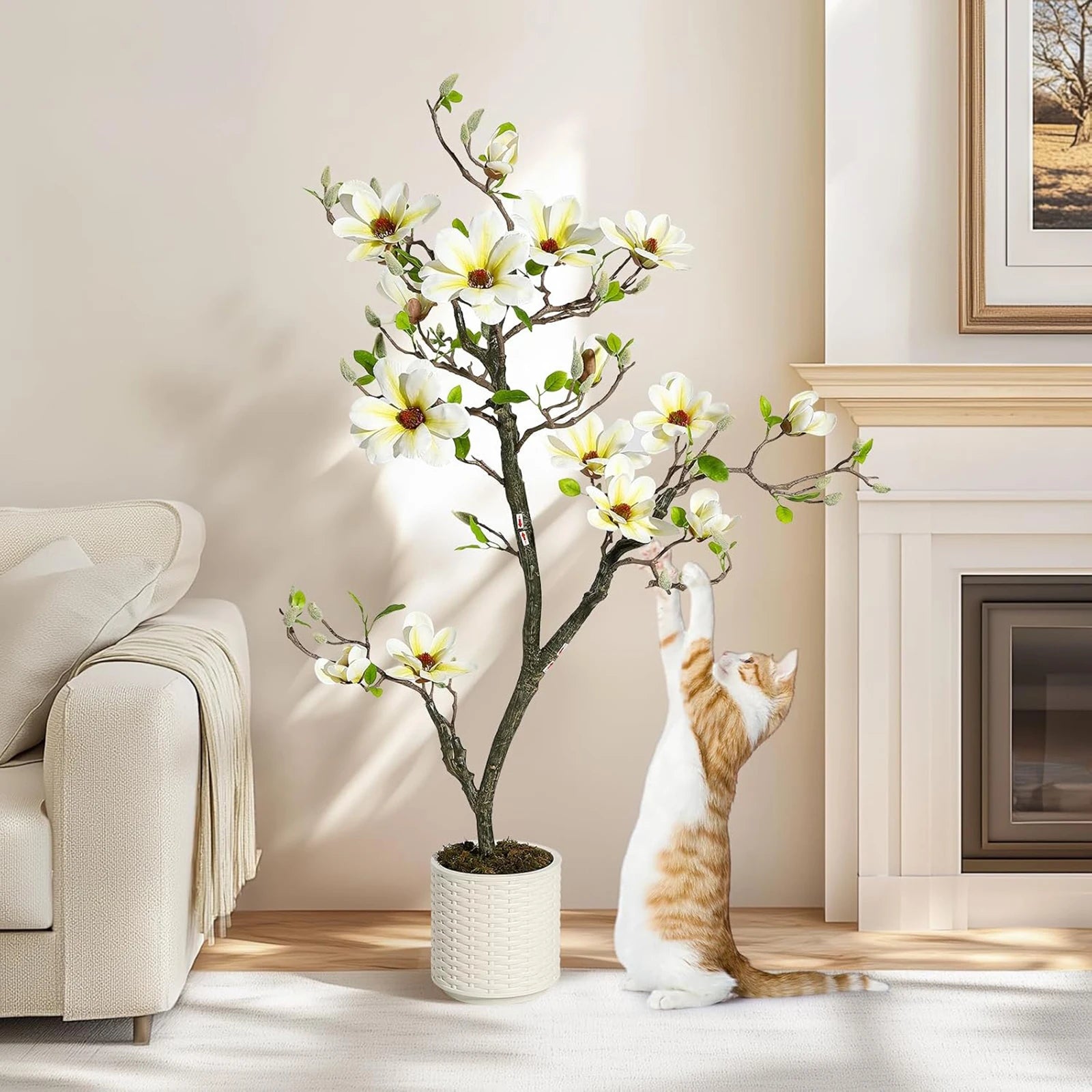Kunstmatige Magnolia Plant 120–180 cm – Grote Nep Magnolia Boom voor Binnen & Buiten – Realistische Bloemen – Onderhoudsvrij – Luxe Woondecoratie