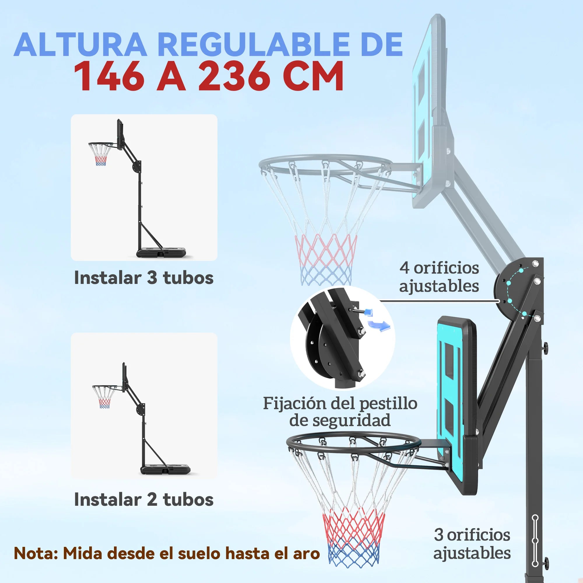 Verstelbare Outdoor Basketbalring 180-270 cm – Stevige Basketbalstandaard met Wieltjes voor Tuin en Sportveld