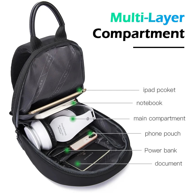 Waterdichte Multi‑Lagen Chest Bag Met USB‑Oplaadpoort – Sling Crossbody Tas Voor Heren & Dames