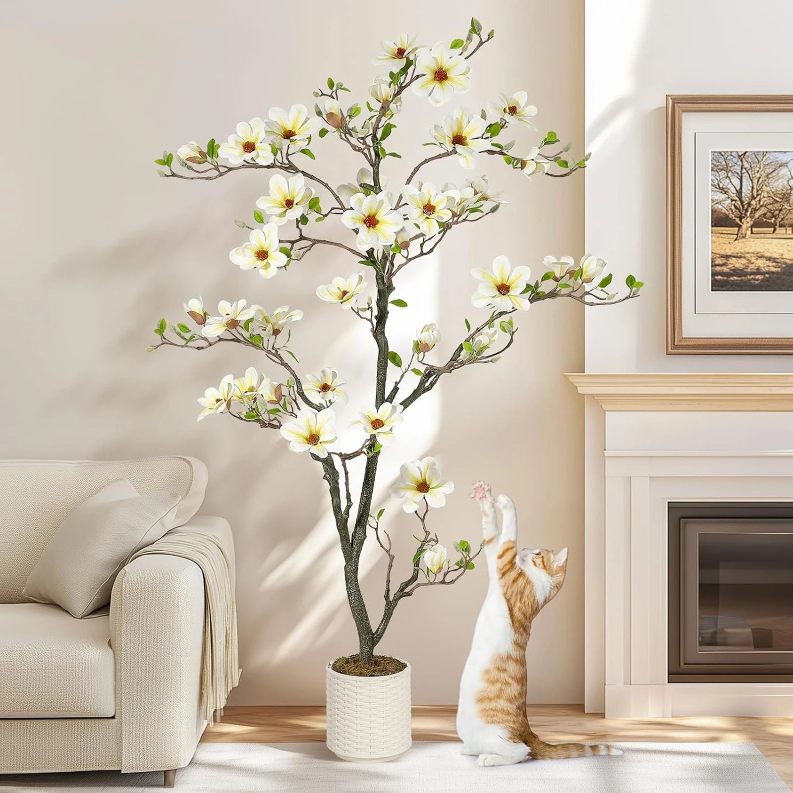 Kunstmatige Magnolia Plant 120–180 cm – Grote Nep Magnolia Boom voor Binnen & Buiten – Realistische Bloemen – Onderhoudsvrij – Luxe Woondecoratie