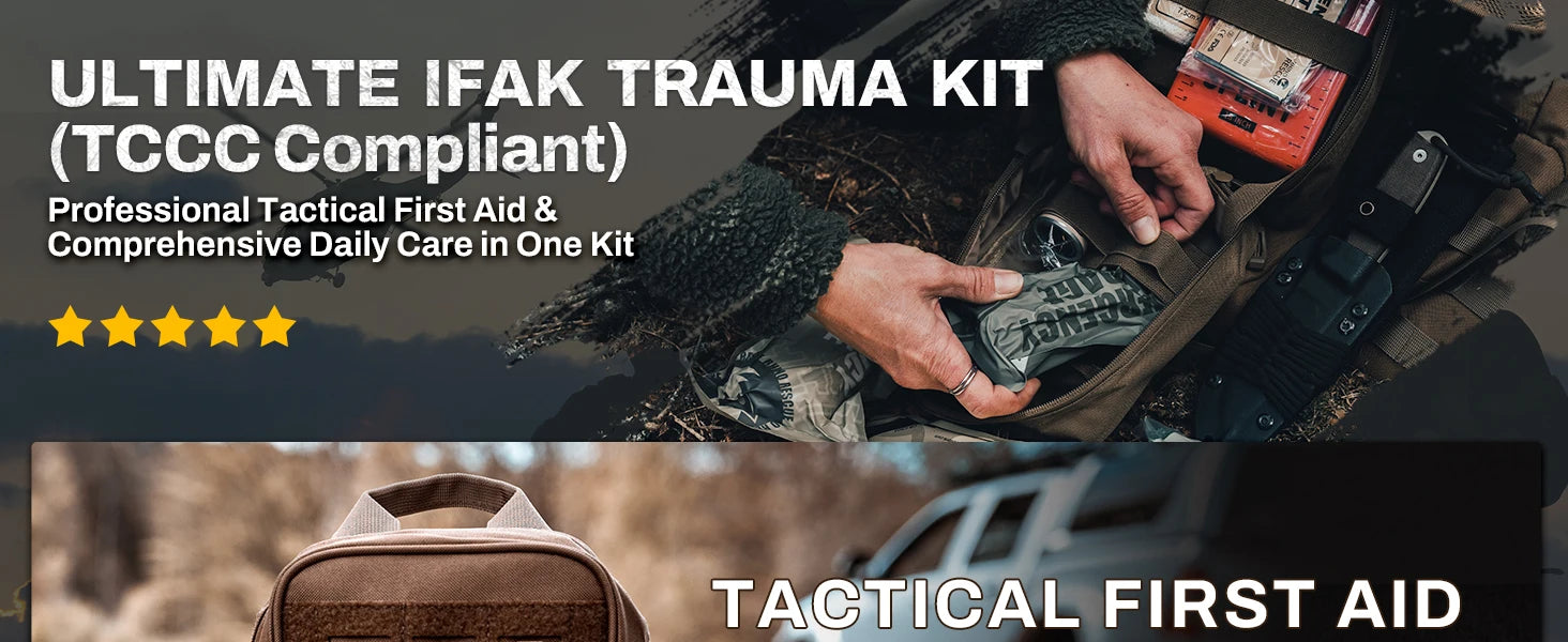 Complete IFAK Trauma Kit EHBO Set – Tactical Eerste Hulp Tas met Tourniquet & Verbanden voor Auto, Outdoor & Noodgevallen