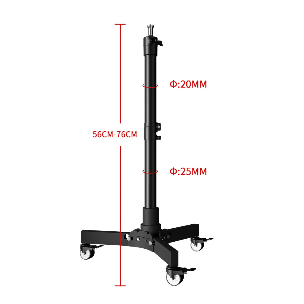 Metalen Vloerlampstatief met Wielen – Fotografie Statief 24‑125 cm Hoogte – Lichtgewicht en Multifunctioneel