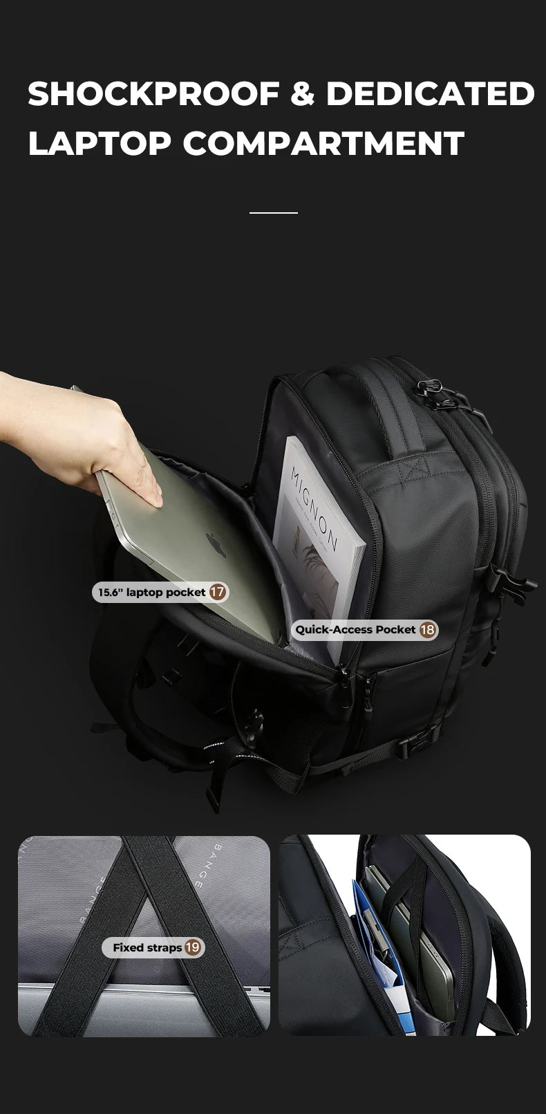 Anti‑diefstal Waterdichte Laptop Rugzak 15.6 Inch – Handbagage Reistas met Wet & Dry Scheiding