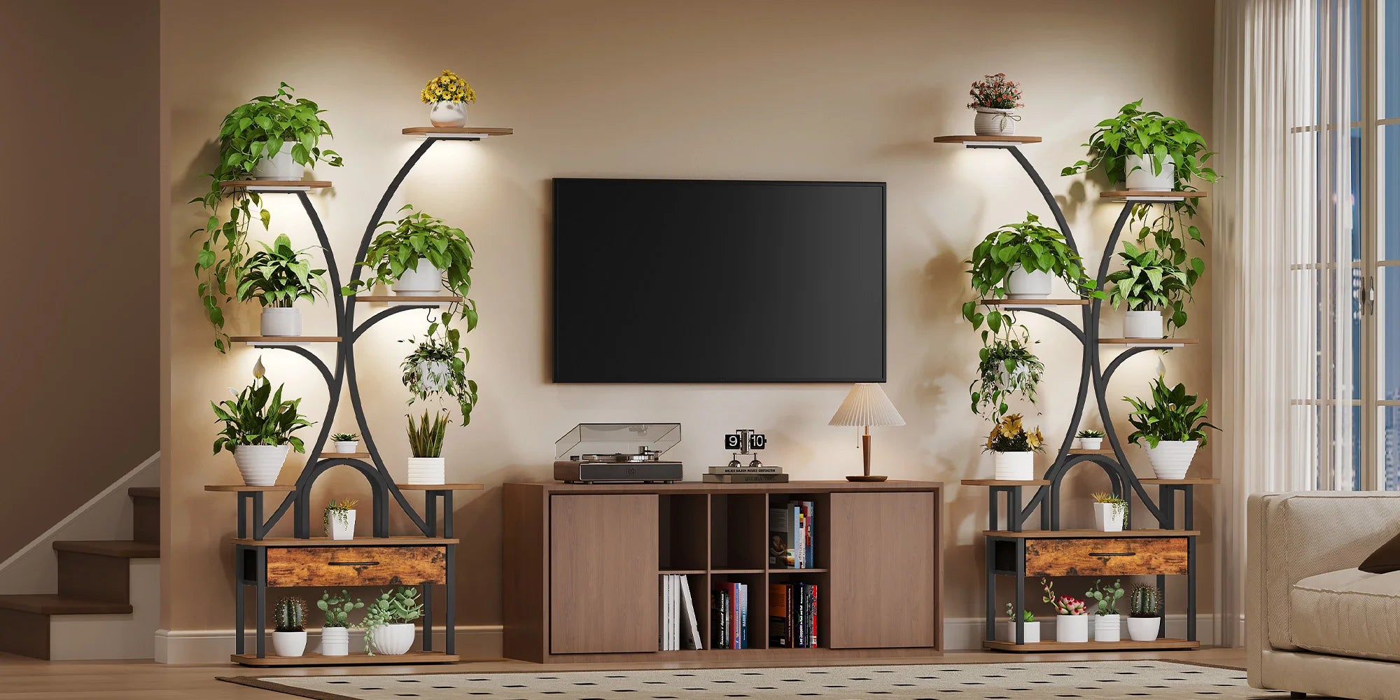 9-Laags Plantenrek met Groeilamp – Verticale Plantenstandaard met LED Verlichting en Timer – Industrieel Bloemenrek voor Binnen & Balkon