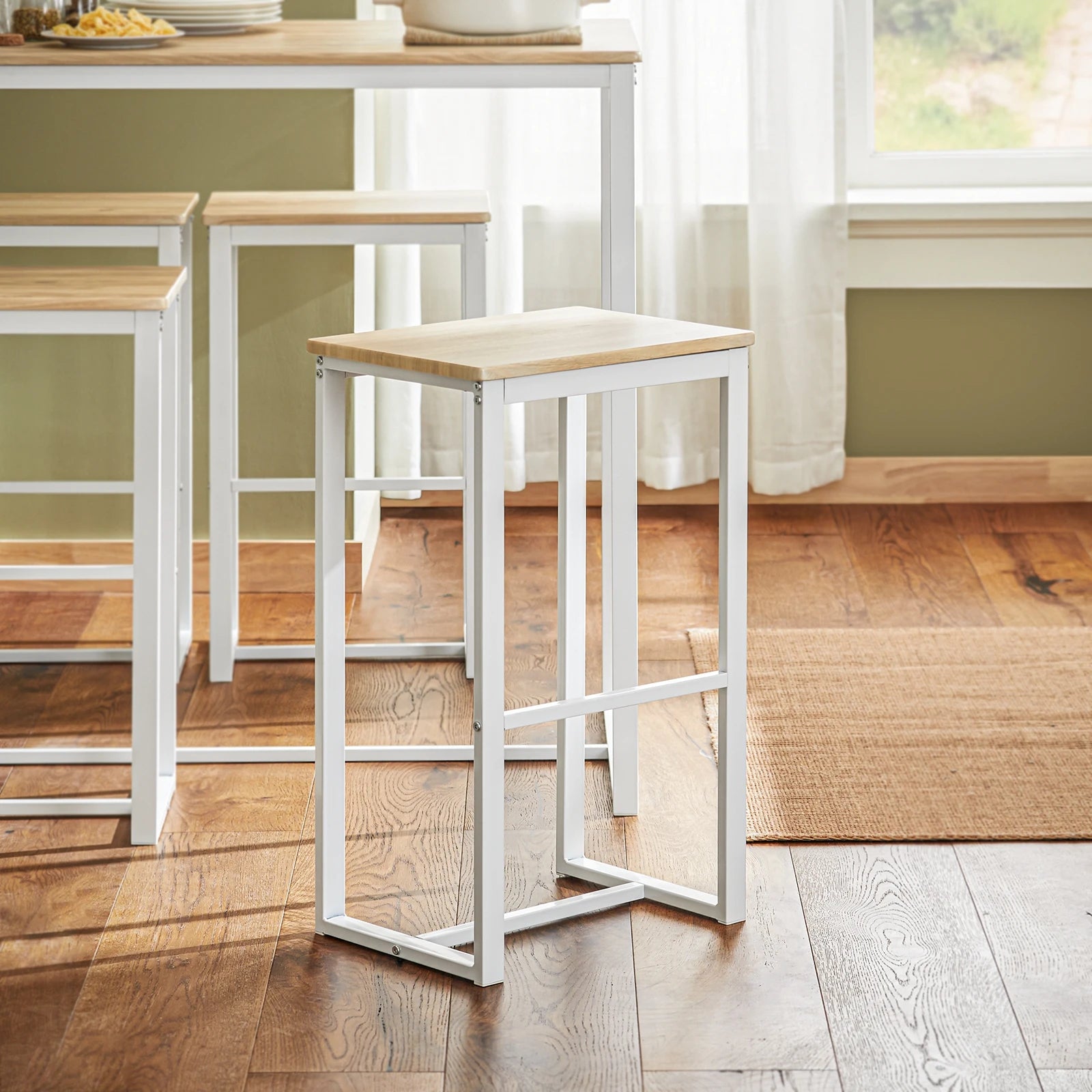 Eettafel met 4 barkrukken set – ruimtebesparende hoge keukentafel met stoelen voor kleine ruimtes