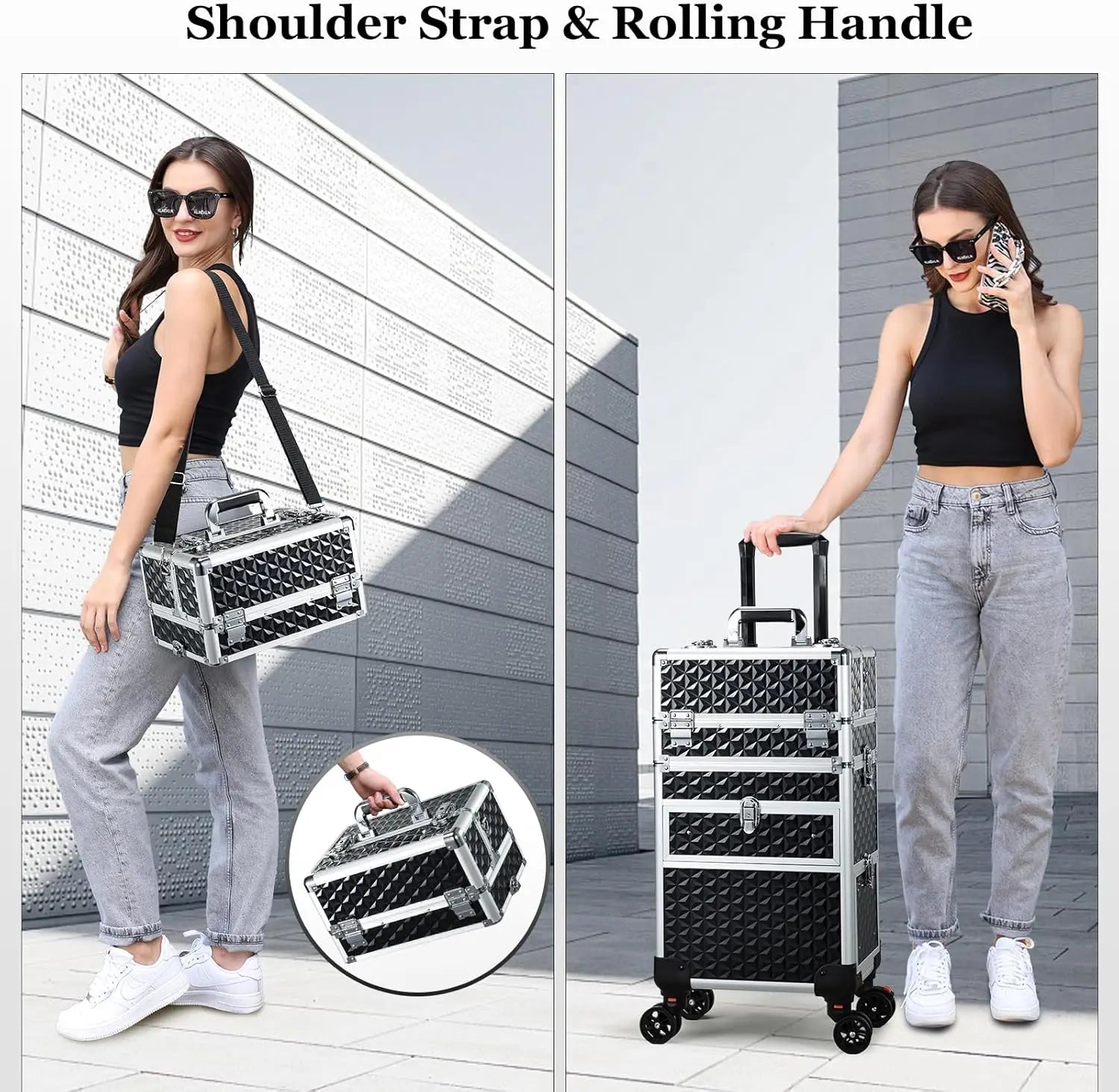 Professionele Rollende Make-up Koffer met Wielen en Laden – Grote Train Case voor Cosmetica – Reiskoffer voor Schoonheidsspecialisten