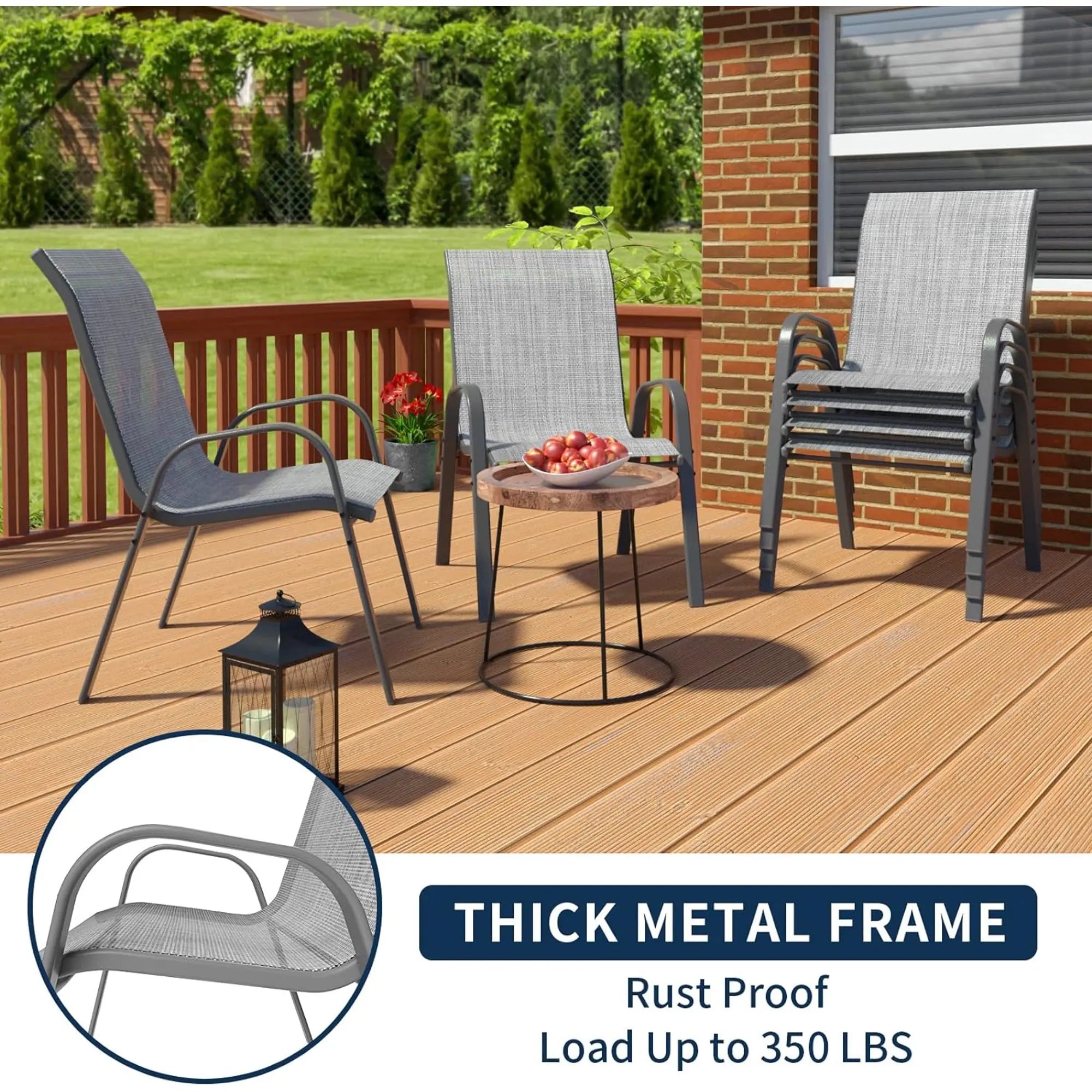Set van 6 Stapelbare Tuinstoelen – Weerbestendige Terrasstoelen met Hoge Rugleuning – Metalen Tuinstoelen tot 150 kg