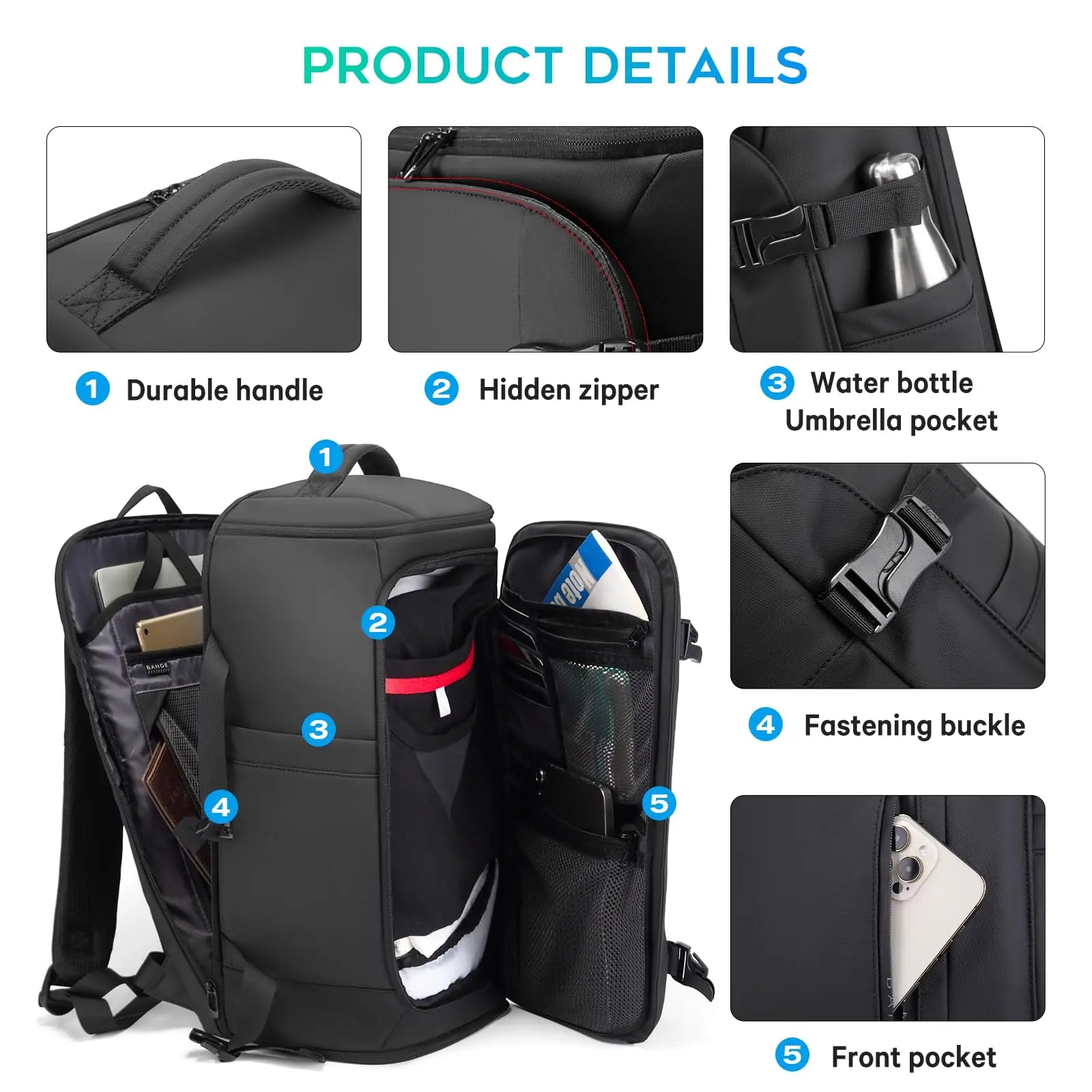 Grote Waterbestendige Rugzak – 36‑55L Voor Sport, Reis, Work & Outdoor Met Schoenvak & Laptopvak