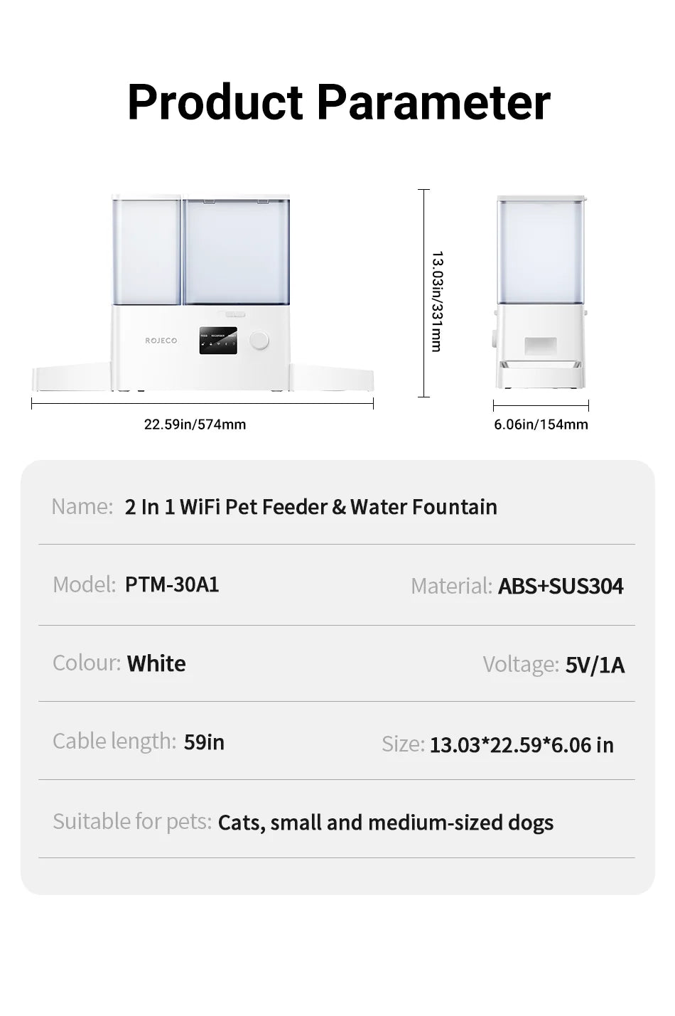 Automatische Voerbak met Waterfontein en WIFI App – 8,5L Slimme Voerdispenser voor Katten en Honden – Programmeerbaar & Op Afstand Bedienbaar