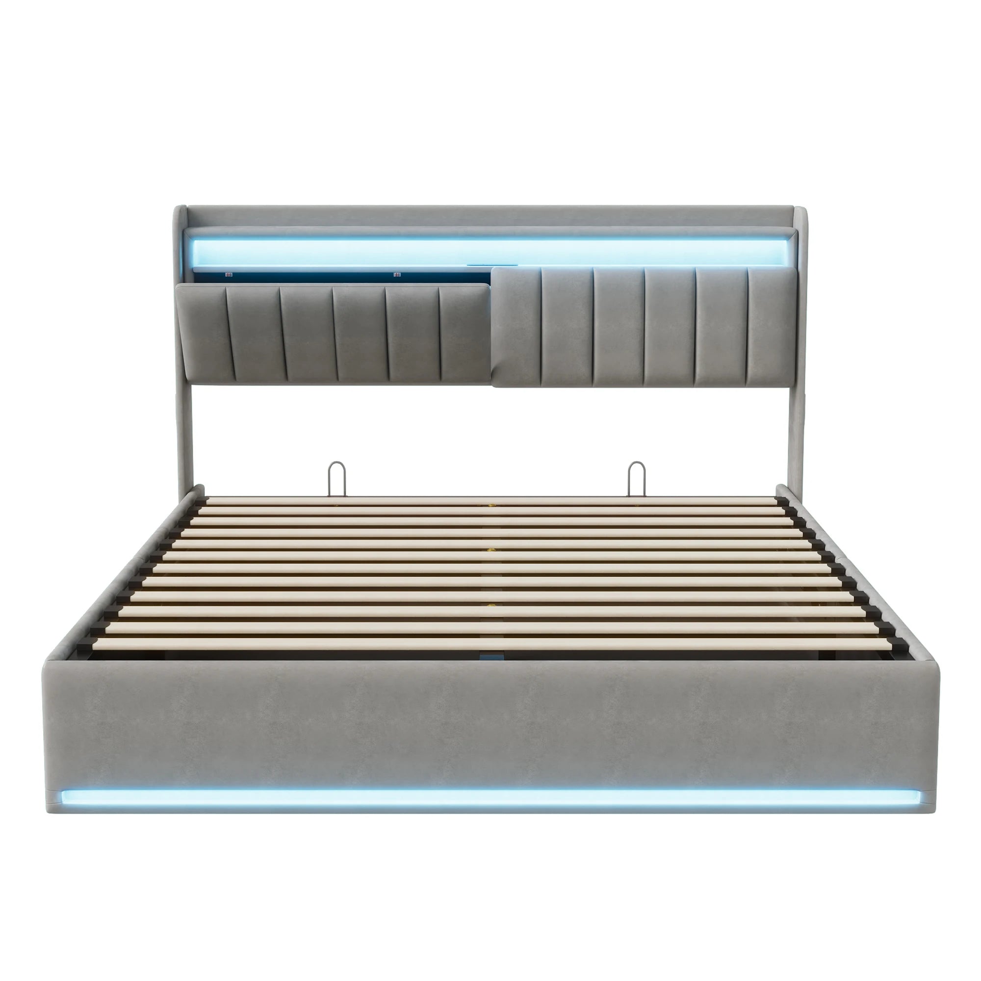 Tweepersoonsbed met geïntegreerde LED‑verlichting, USB‑oplaadfuncties en opbergruimte – Modern en functioneel bedframe