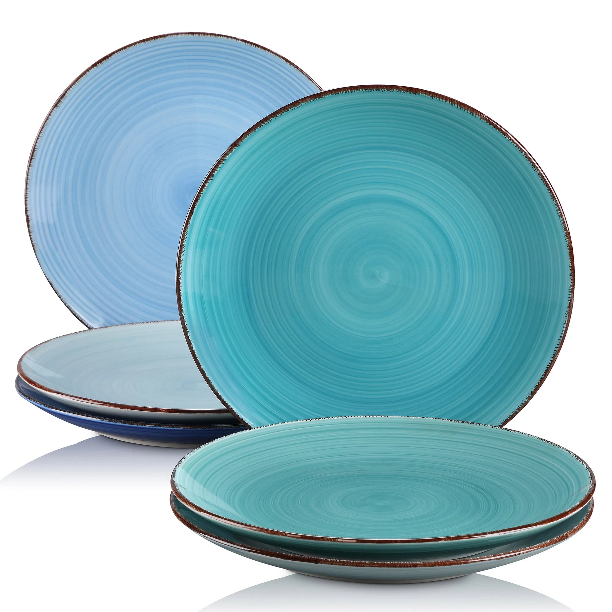 Dinerbord Set 6 Stuks 26,5 cm – Handgeschilderd Keramiek Servies – Rustieke Blauwe Borden