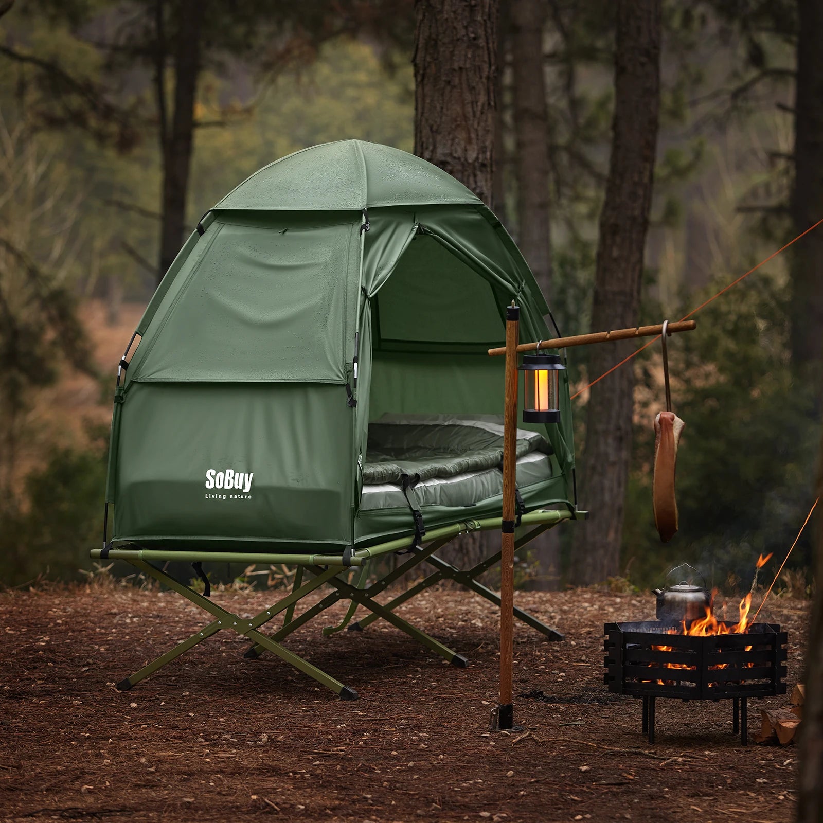 1-Persoons Outdoor Iglo Tent met Luchtbed en Pomp – Complete Camping Tent Set met Slaapzak en Draagtas