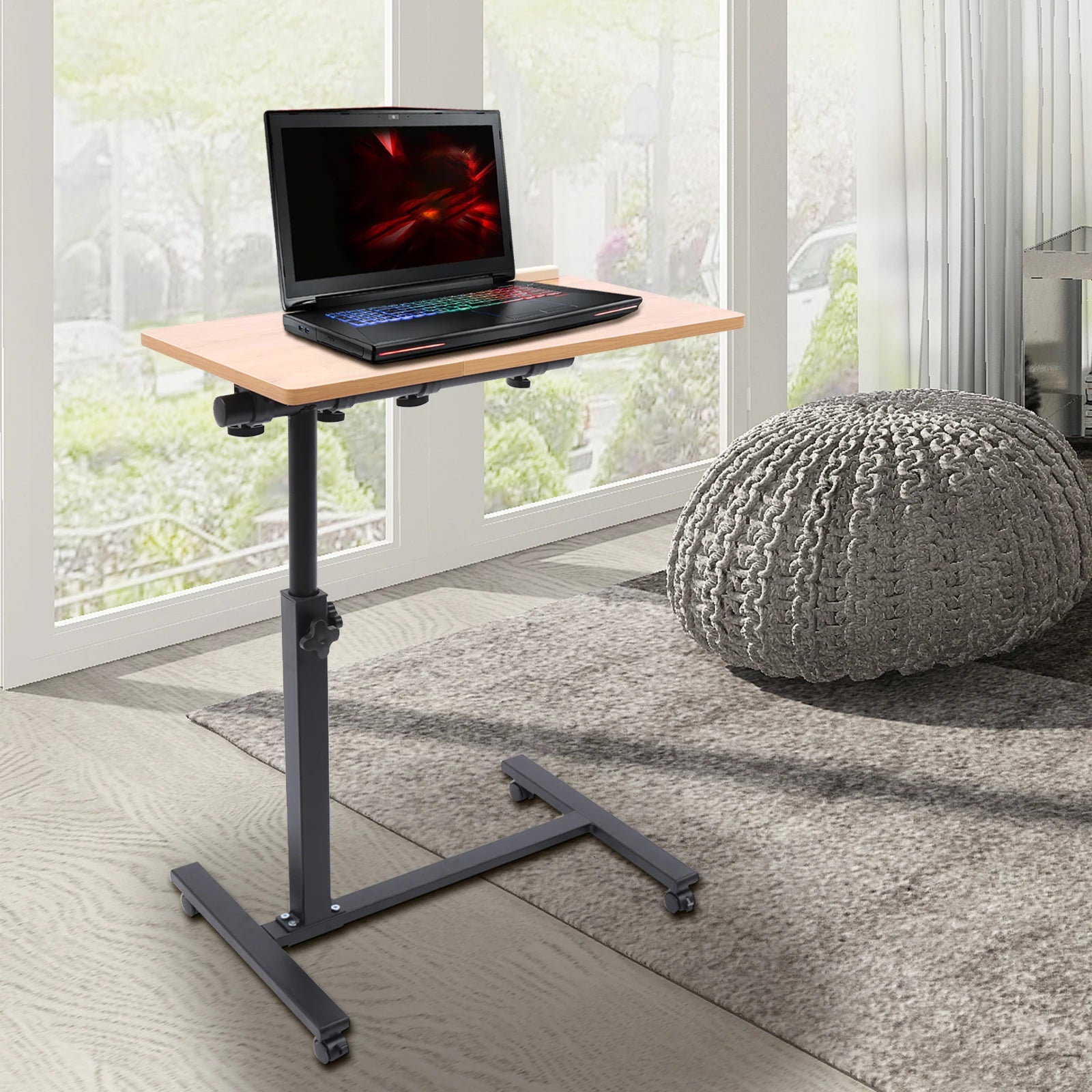 Verstelbaar Laptopbureau 360° Draaibaar – Mobiele Laptoptafel met Wielen – Ergonomisch Bureau in Hoogte Verstelbaar voor Thuiswerken en Studeren