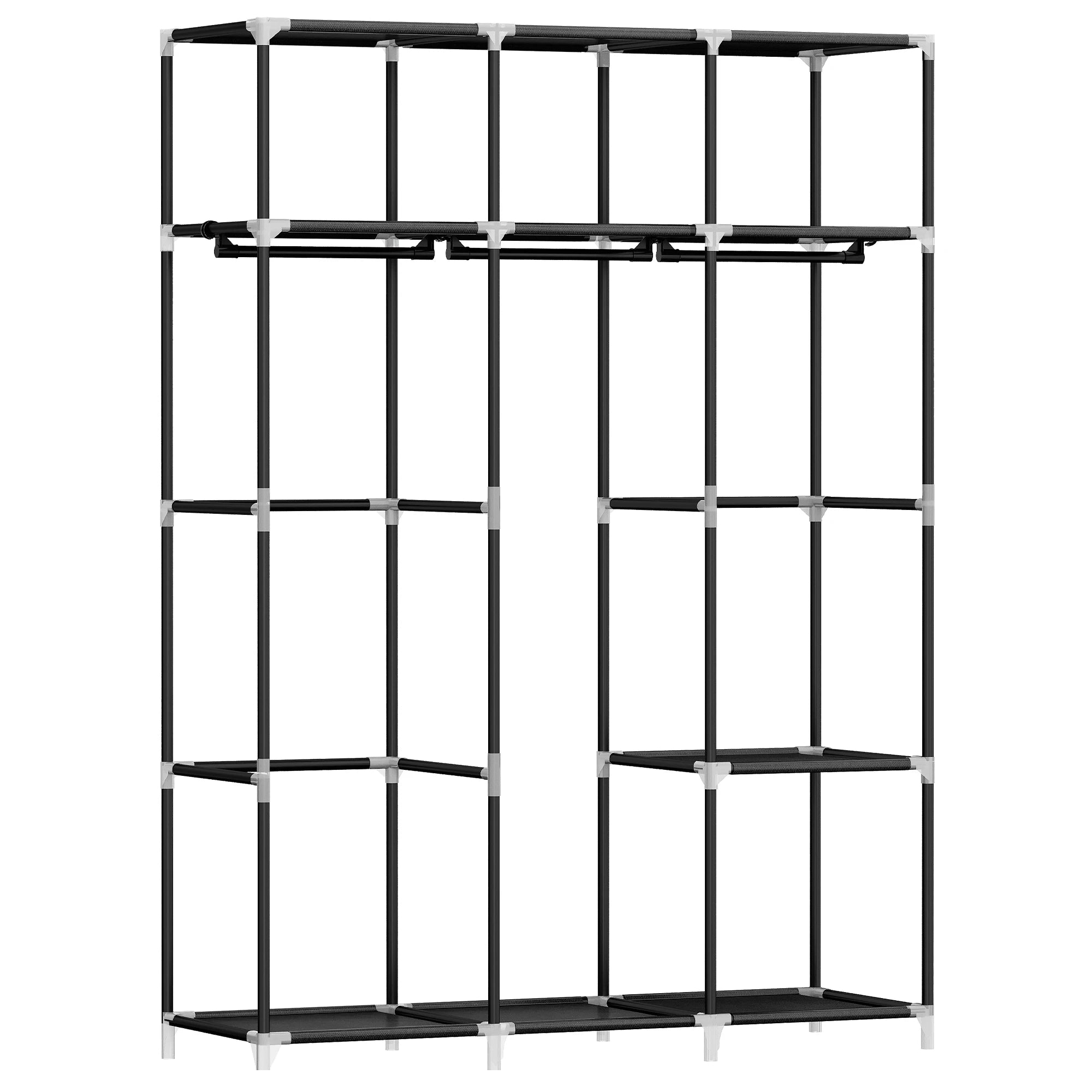 Vrijstaande stoffen kledingkast 130 cm – 3 hangstangen & 9 vakken – garderoberek organizer voor slaapkamer & thuisopslag