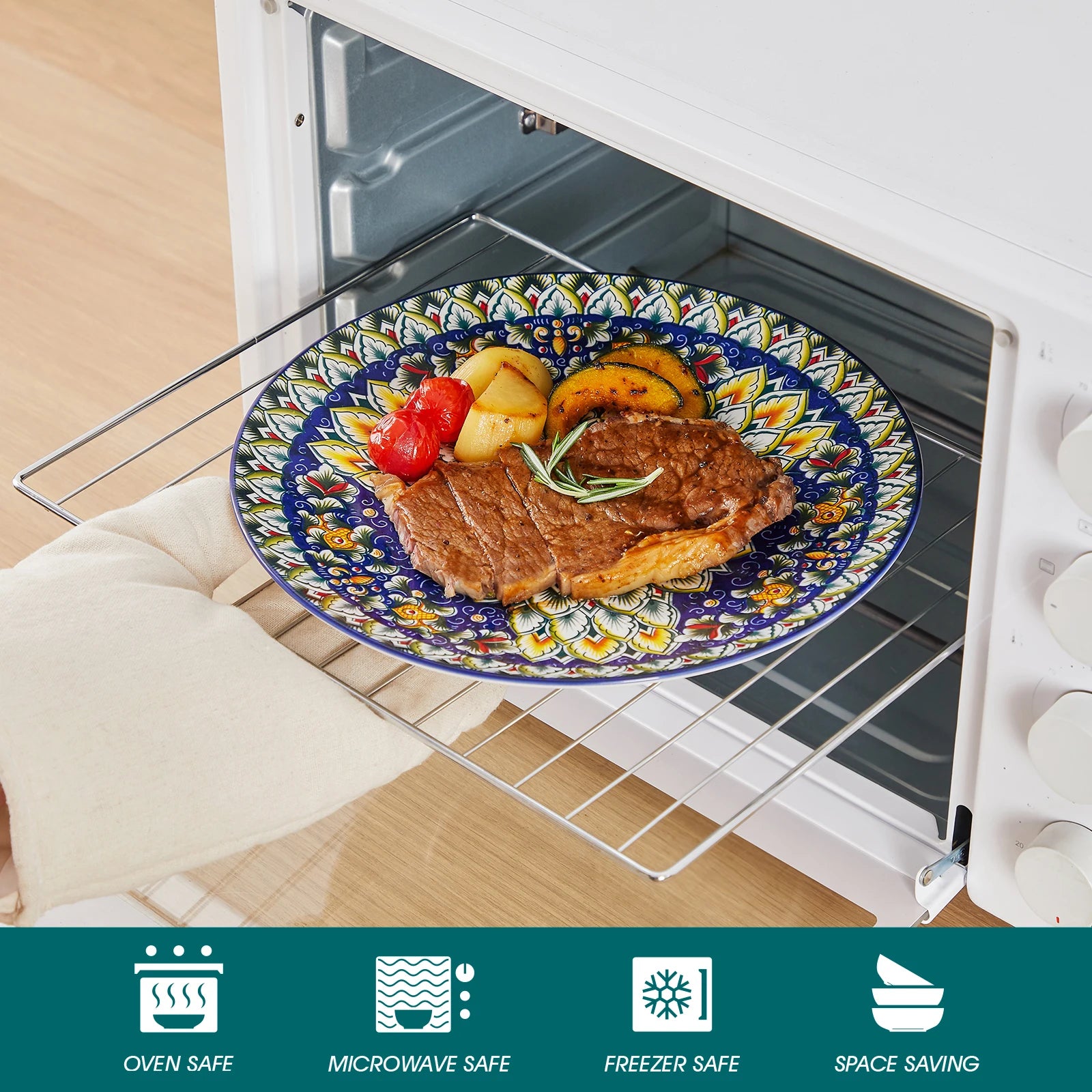 Boheemse Servies Set 24-delig – Porselein Servies voor 6 Personen – Kleurrijk Keramiek Servies met Borden en Kommen