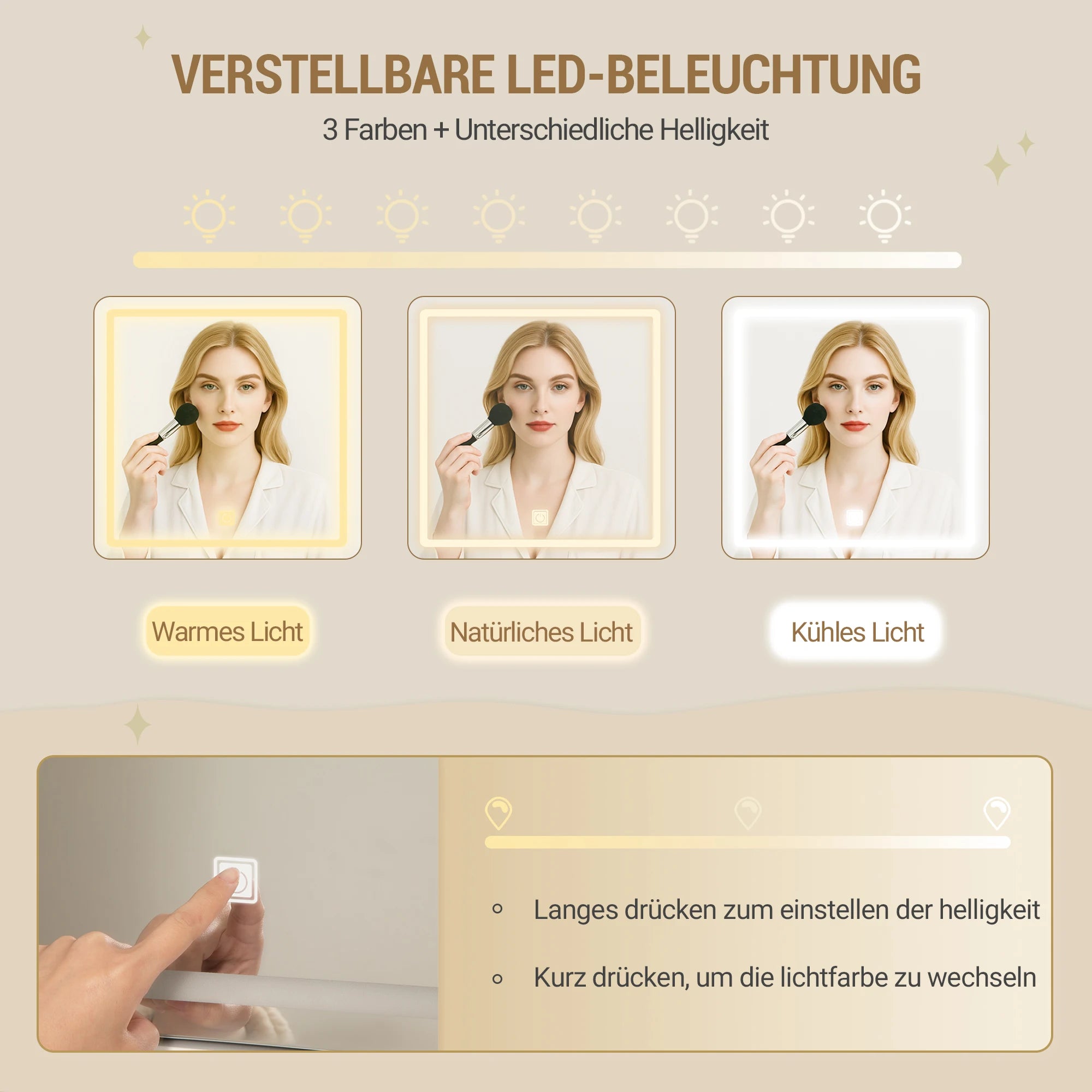 Kaptafel met LED Verlichting en Spiegel – 9 Laden & 9 Opbergvakken – Moderne Make-up Tafel met Verstelbare Verlichting – Wit Goud