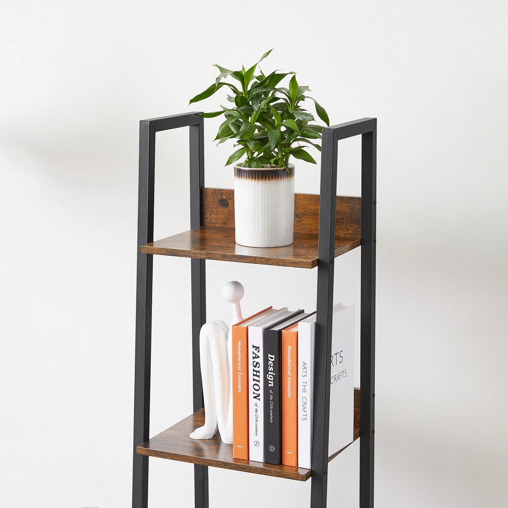 Industriële Boekenkast met 5 Planken – Smalle Open Kast van Metaal en Houtlook voor Woonkamer en Kantoor