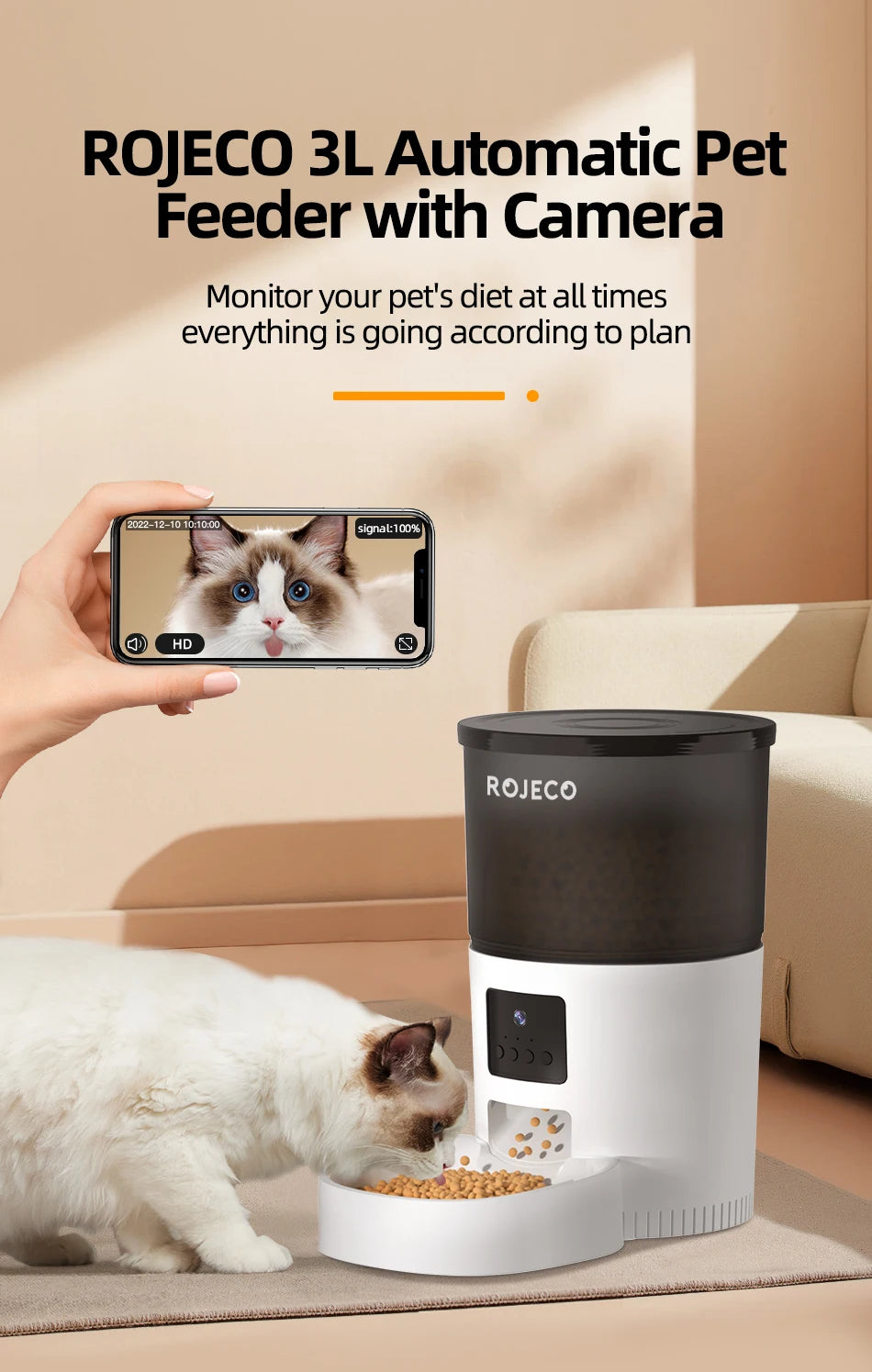 Automatische Kattenvoerautomaat met Camera en Stemfunctie – Slimme Voerdispenser voor Katten en Honden met App & Timer
