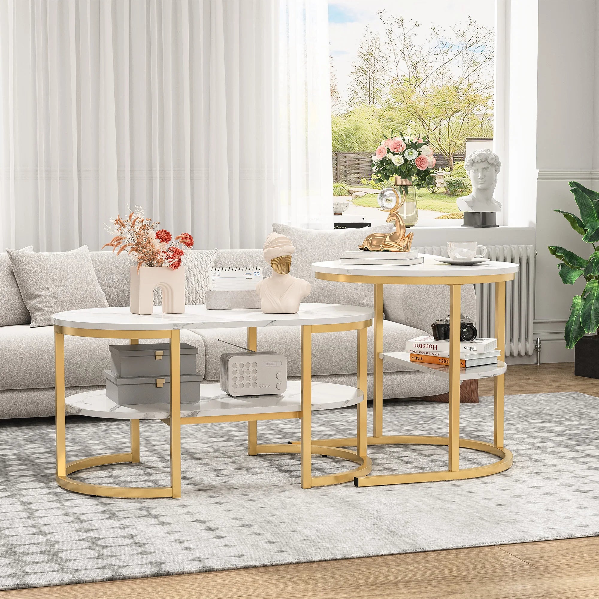 Moderne set van 2 salontafels met marmerlook – stijlvol en functioneel