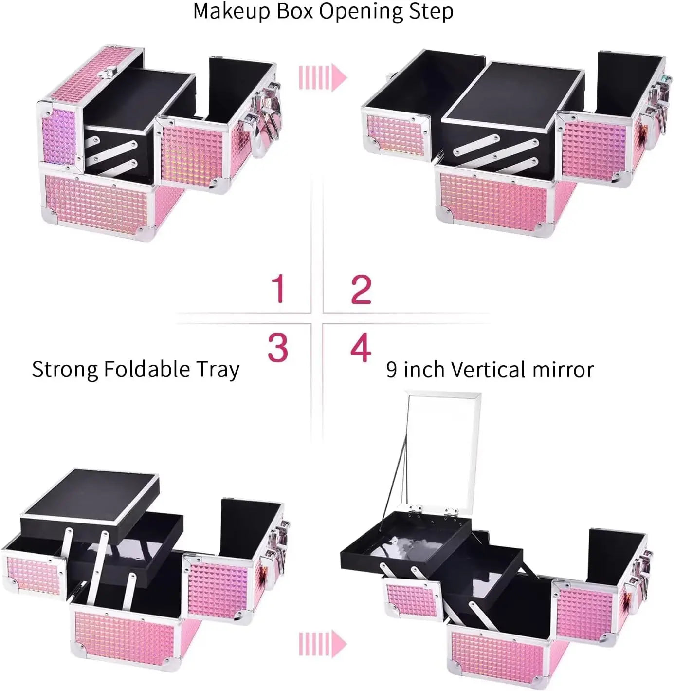 Draagbare Make-up Koffer met Lade, Spiegel en Slot – Make-up Organizer Reiskoffer voor Cosmetica