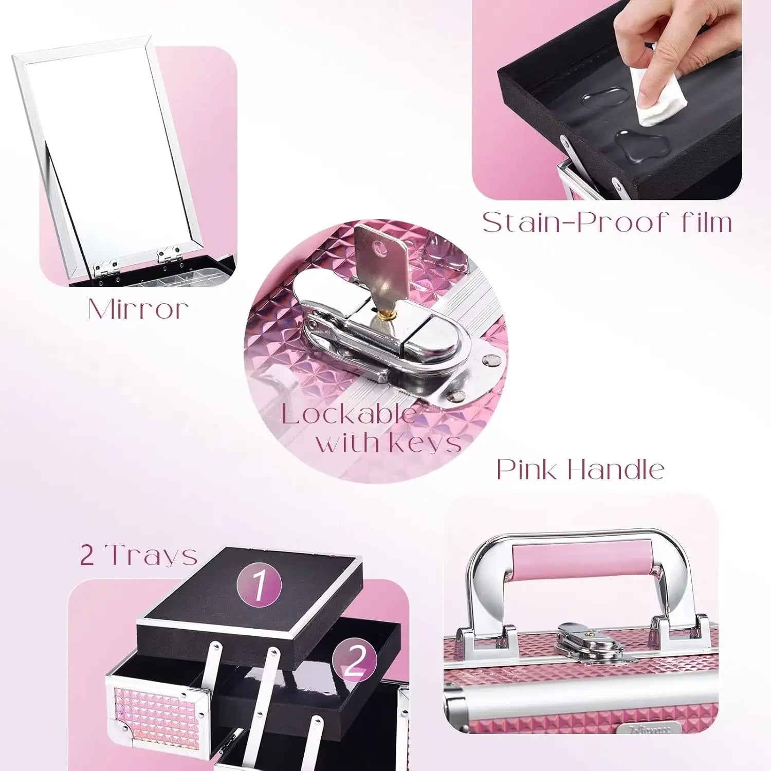 Draagbare Make-up Koffer met Lade, Spiegel en Slot – Make-up Organizer Reiskoffer voor Cosmetica