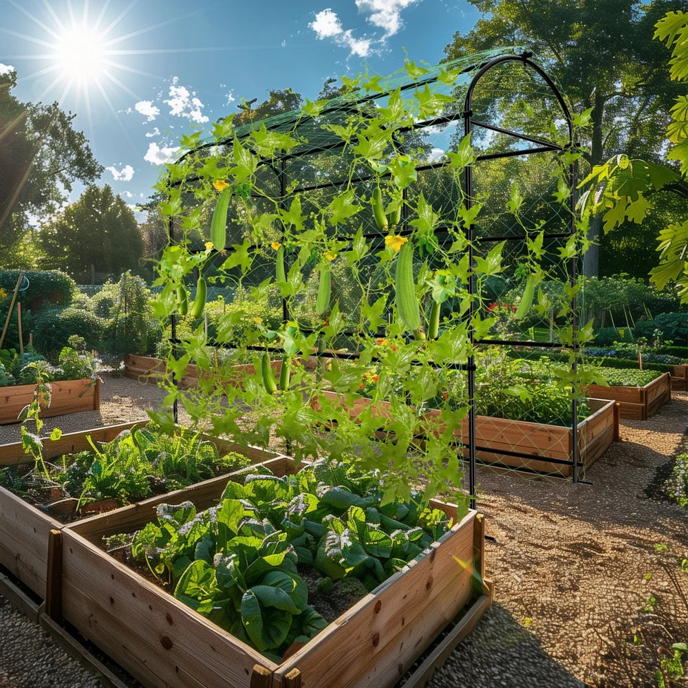 U-vormig Metalen Tuinklimrek voor Planten en Groenten – Sterk Klimrek met Nylon Net | 150KG Draagkracht | Duurzaam Tuinrek