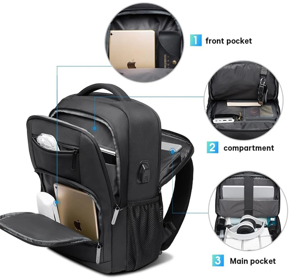 Waterdichte Rugzak met USB‑Oplaadpoort – Laptoprugzak 15,6″ Unisex School & Reis