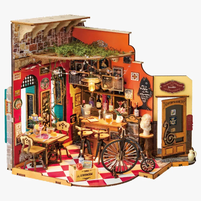 DIY Houten Miniatuur Poppenhuis – Cheers Bar Model met LED Verlichting – Educatief Bouwpakket voor Volwassenen en Kinderen